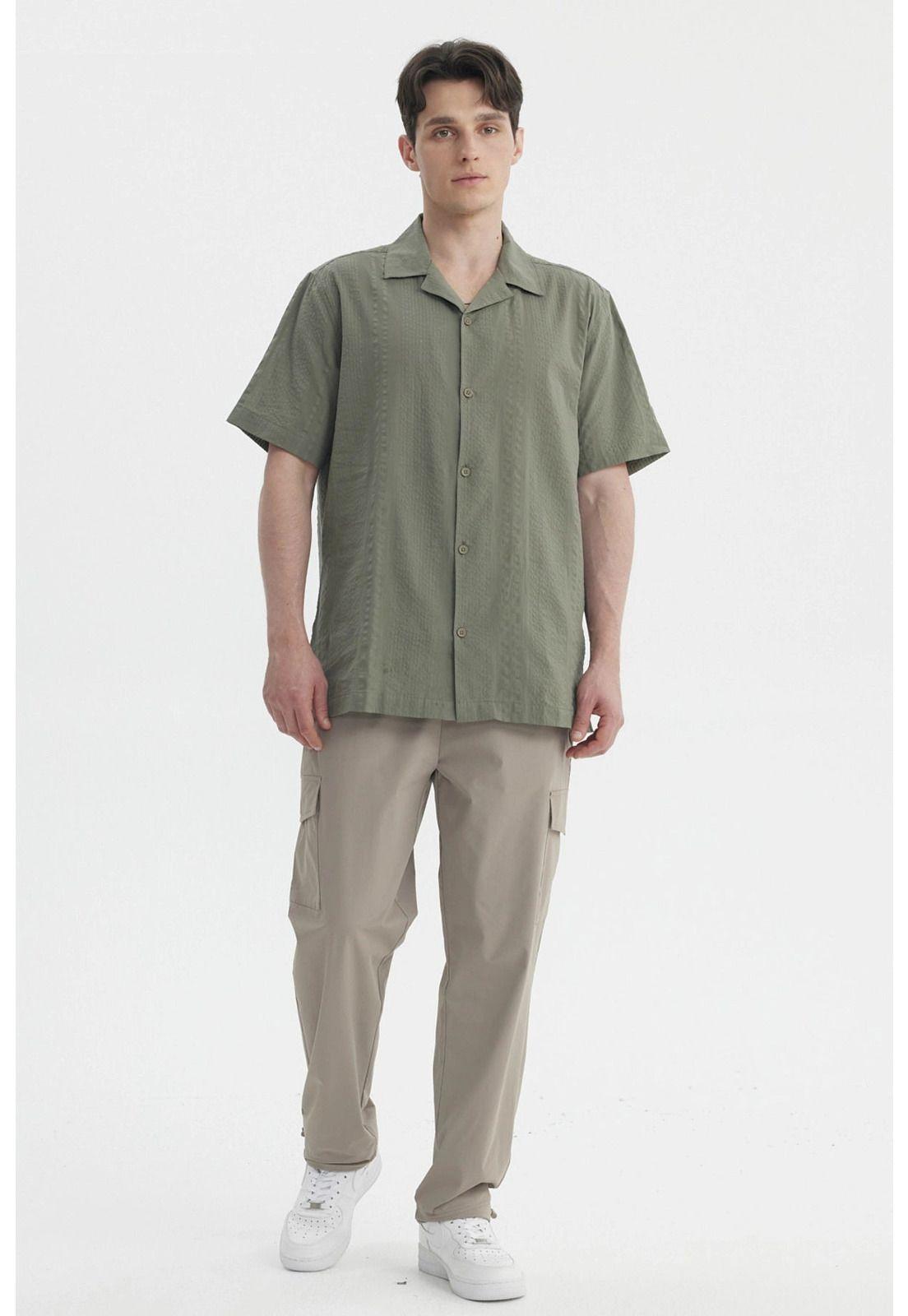 Camisa Hombre Slim Cuello Camisero Verde Militar-3