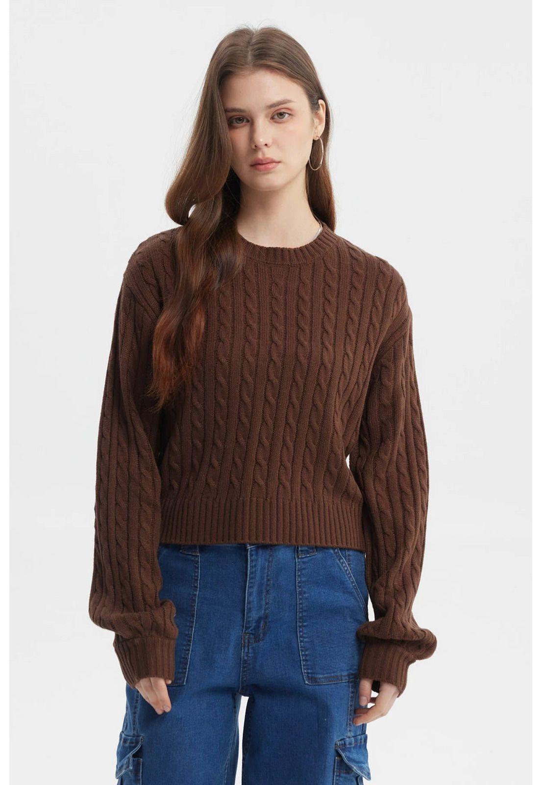 Sweater Mujer Tejido Juvenil Café Oscuro-0