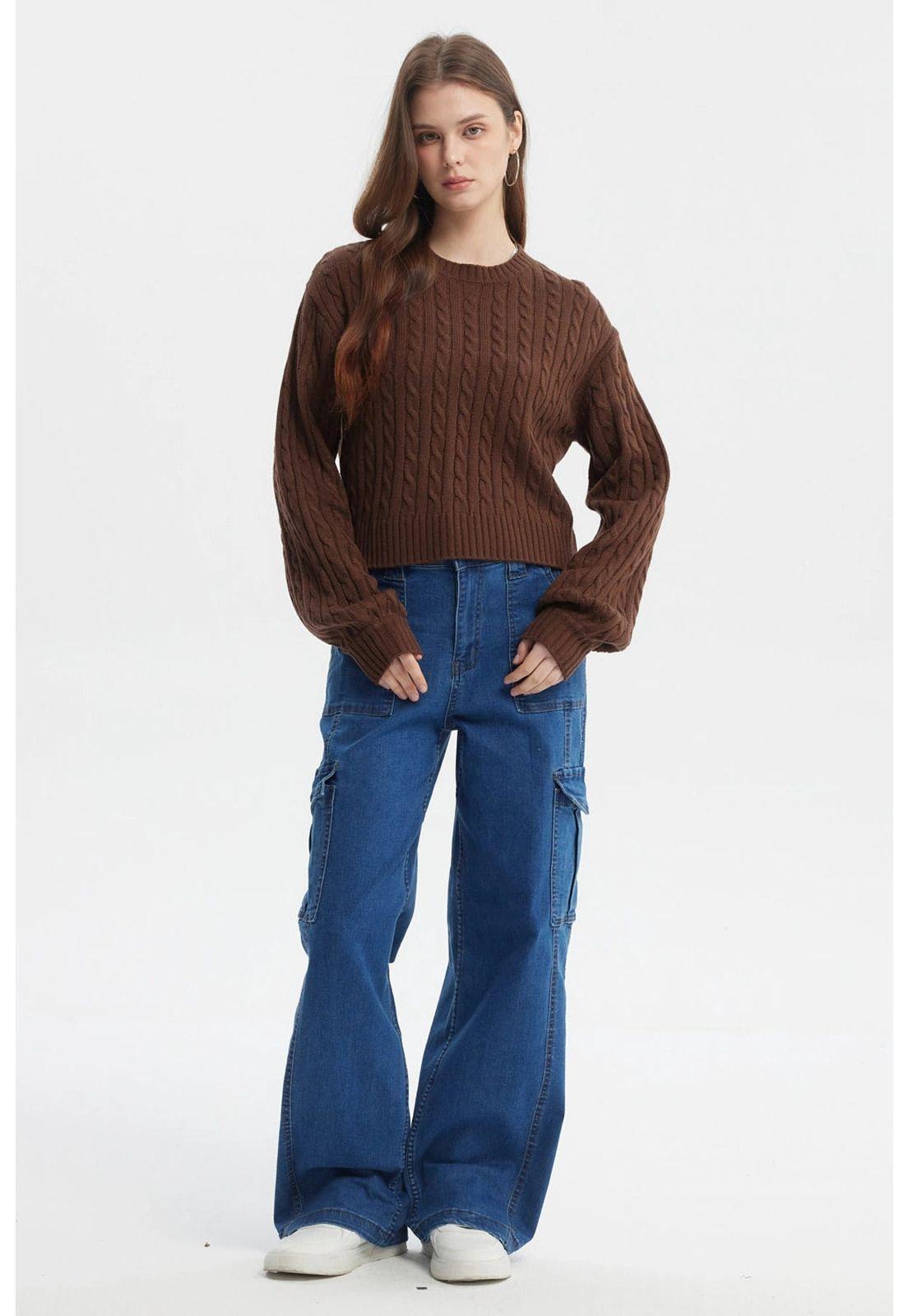 Sweater Mujer Tejido Juvenil Café Oscuro-3