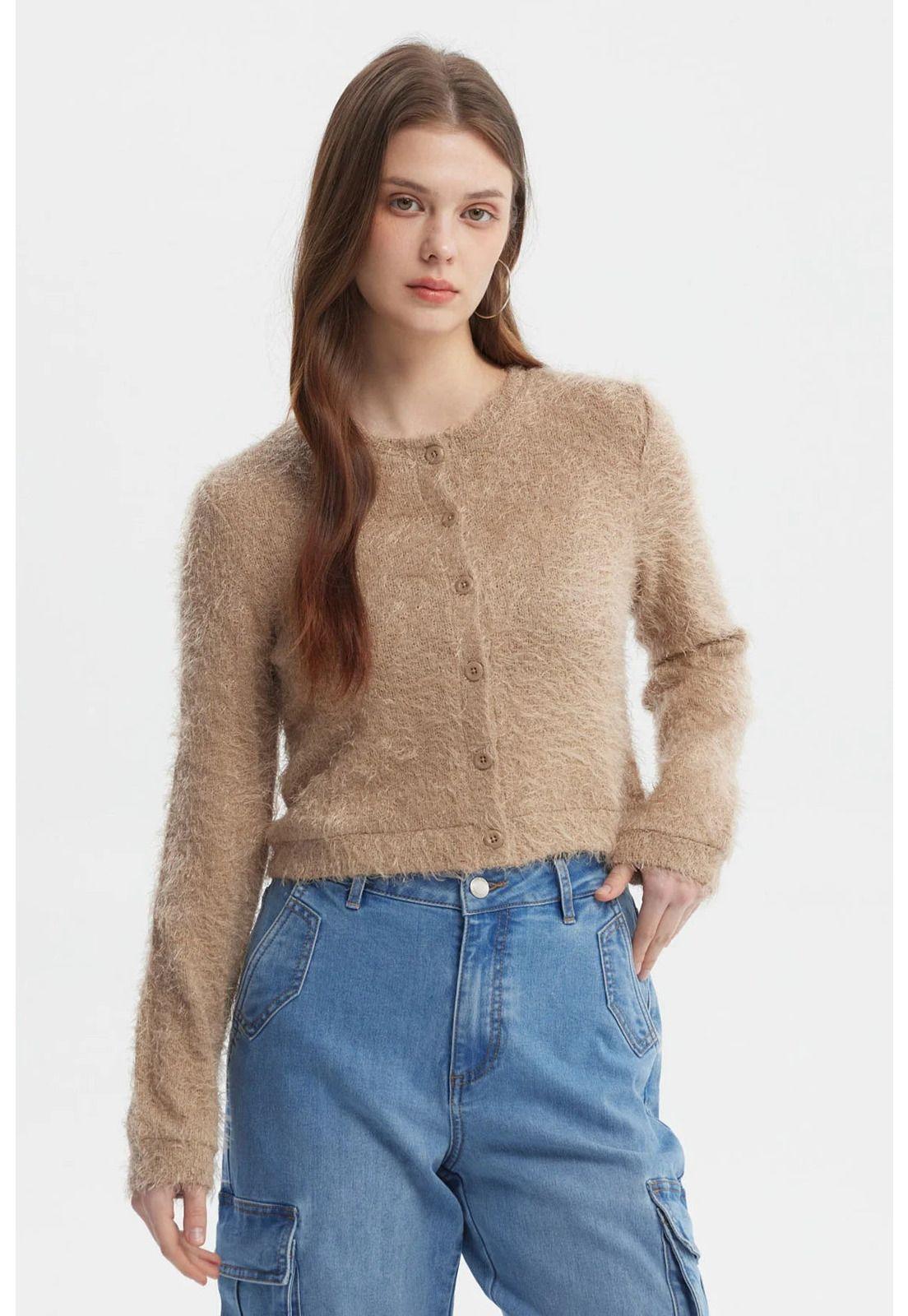 Sweater Mujer Slim Cuello Redondo Beige - ll-0