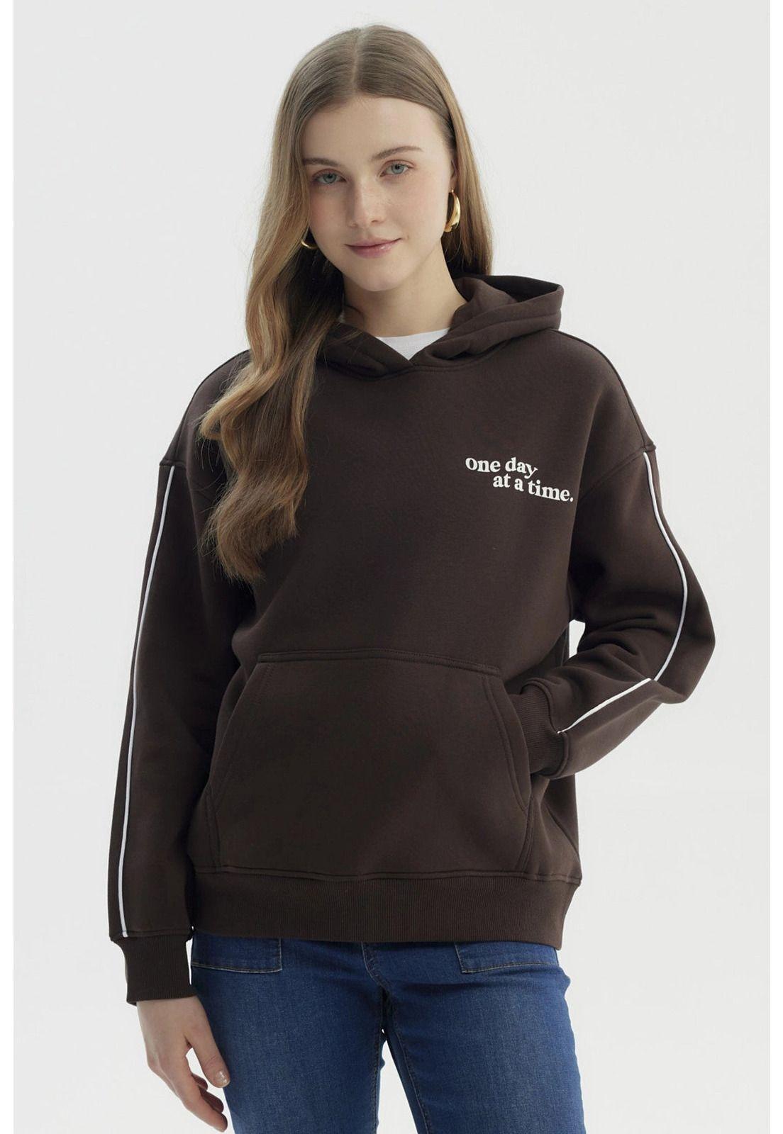 Polerón Mujer Canguro Print Chocolate - ll-0