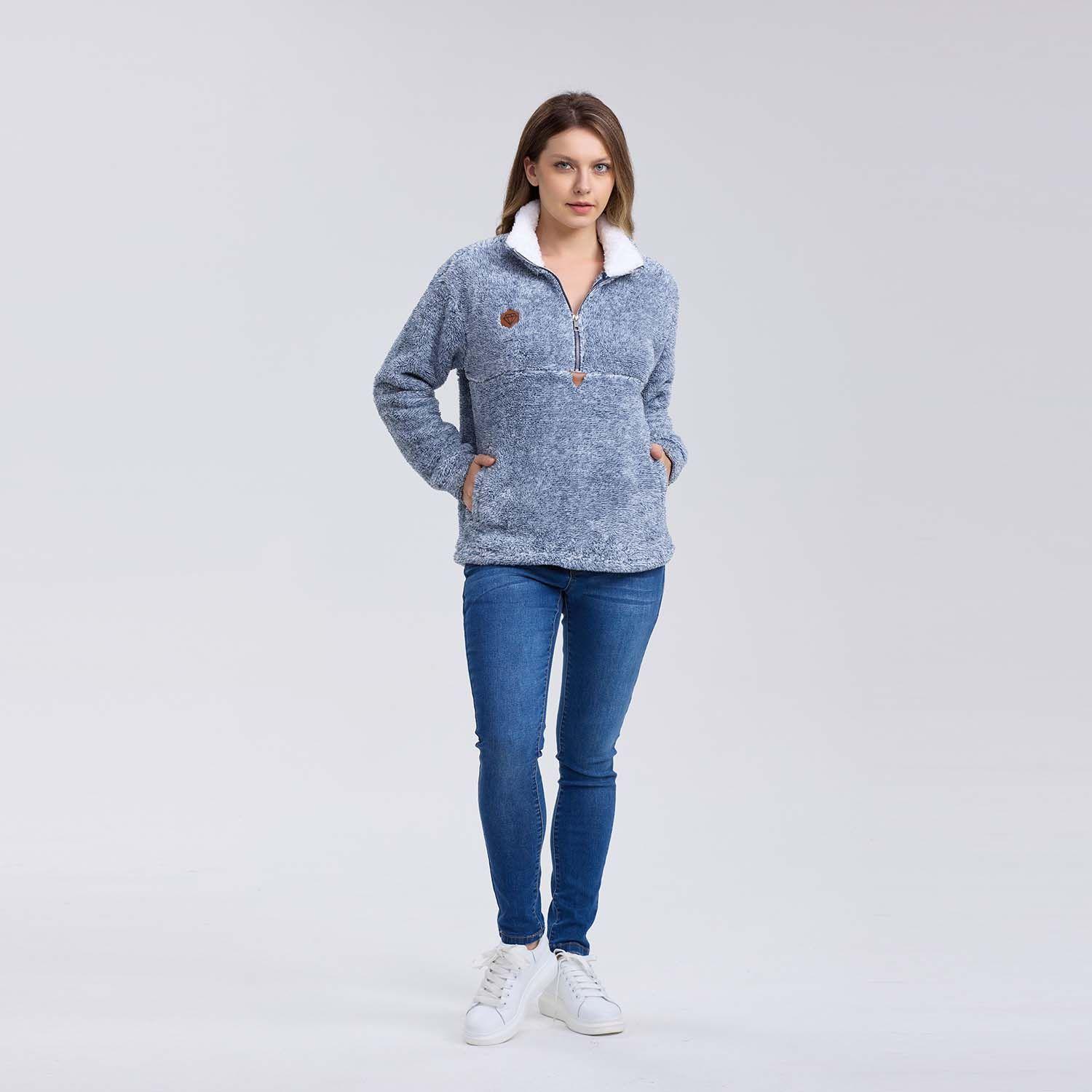 Polar Mujer Medio Zipper Celeste Melange-3
