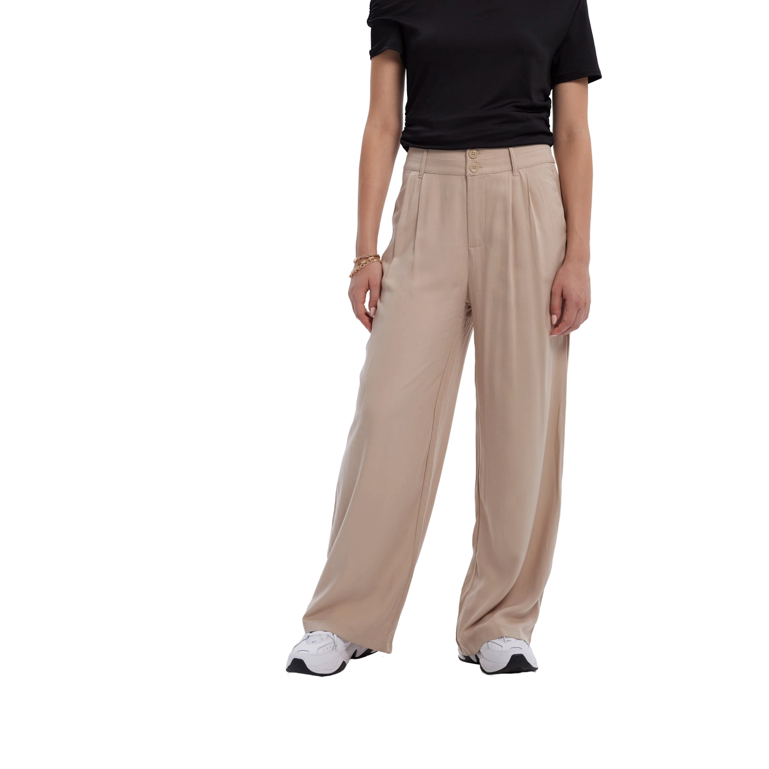 Pantalón Mujer Palazzo Liso Beige-0