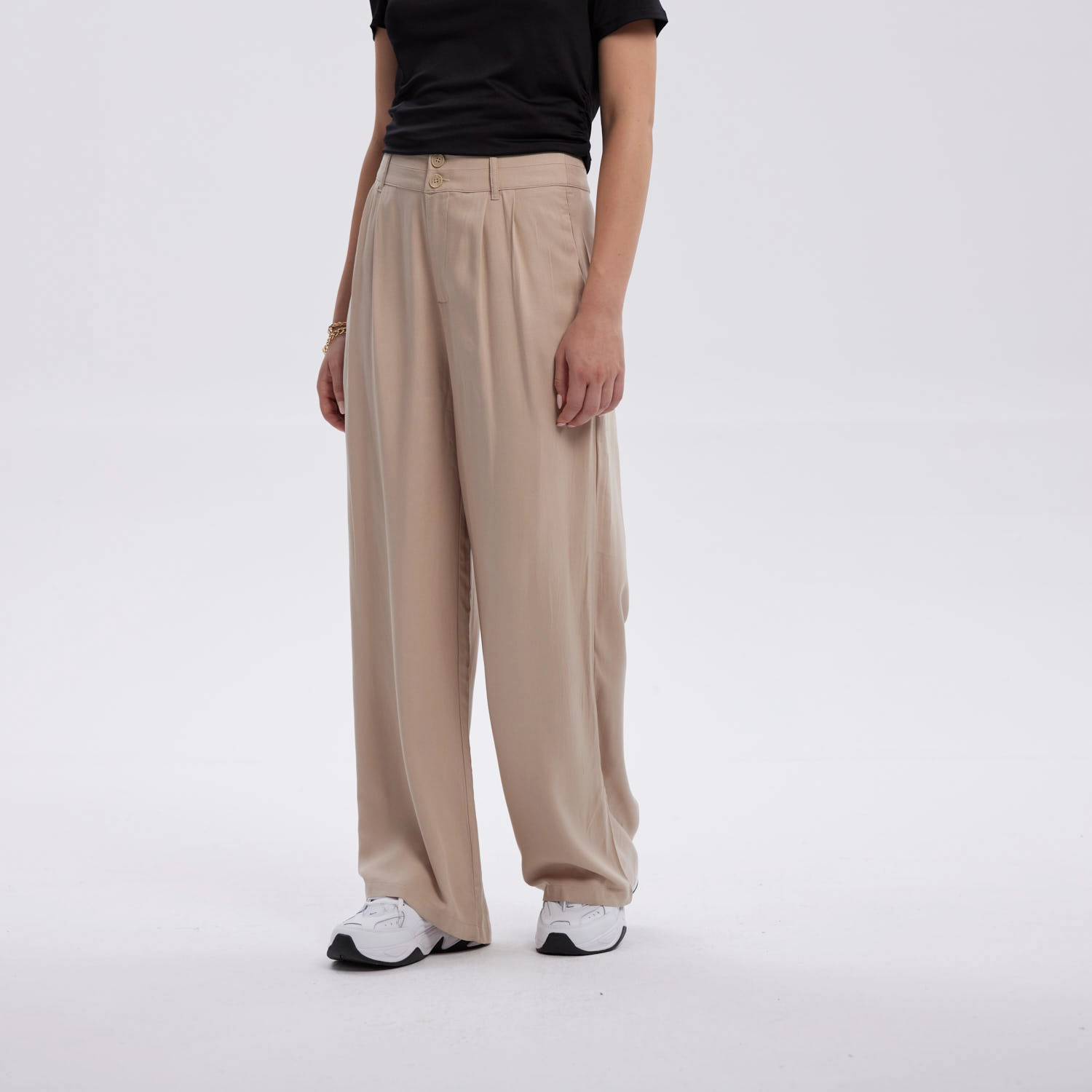 Pantalón Mujer Palazzo Liso Beige-1