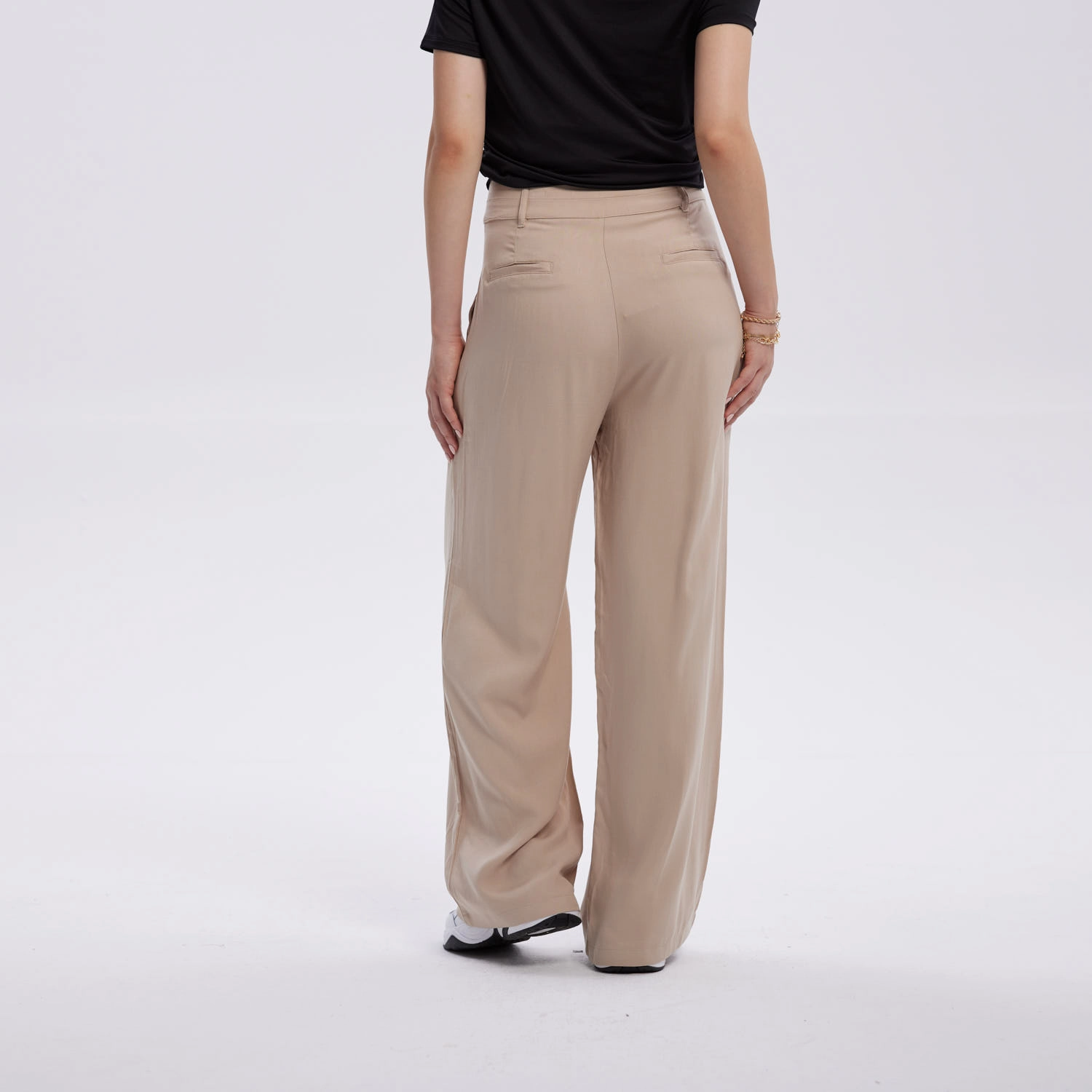 Pantalón Mujer Palazzo Liso Beige-2