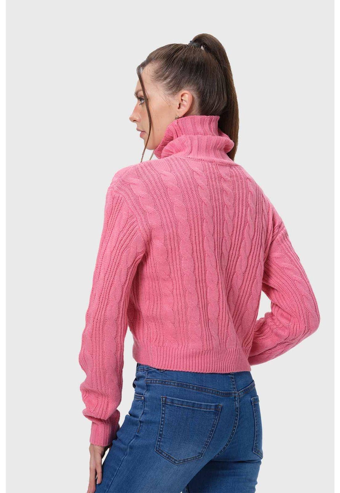 Sweater Mujer Trenzado Rosado-2