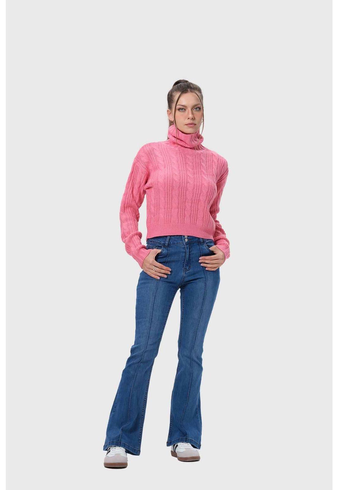 Sweater Mujer Trenzado Rosado-3