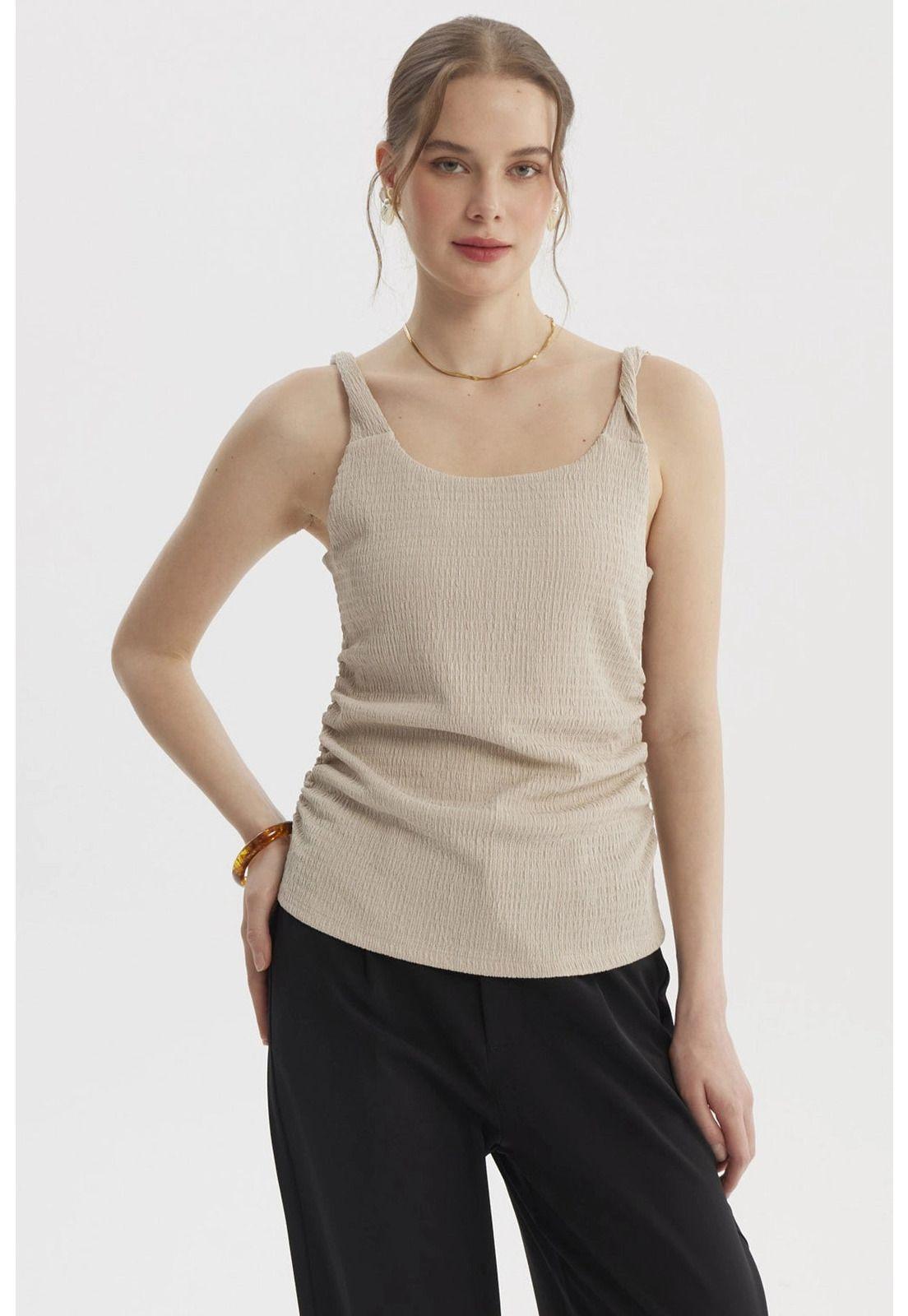 Polera Mujer Tirante Trenzado Arena-0