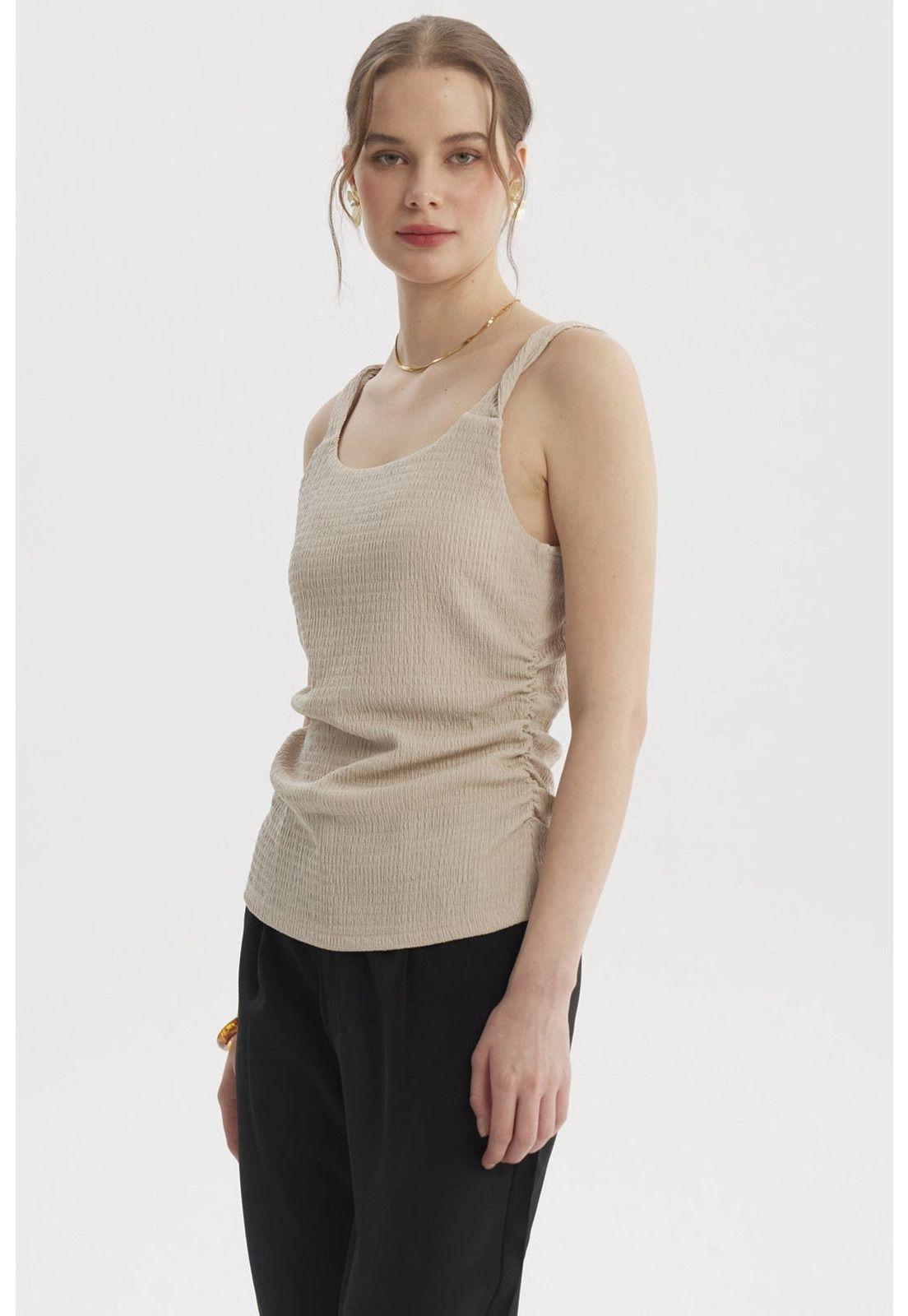 Polera Mujer Tirante Trenzado Arena-1