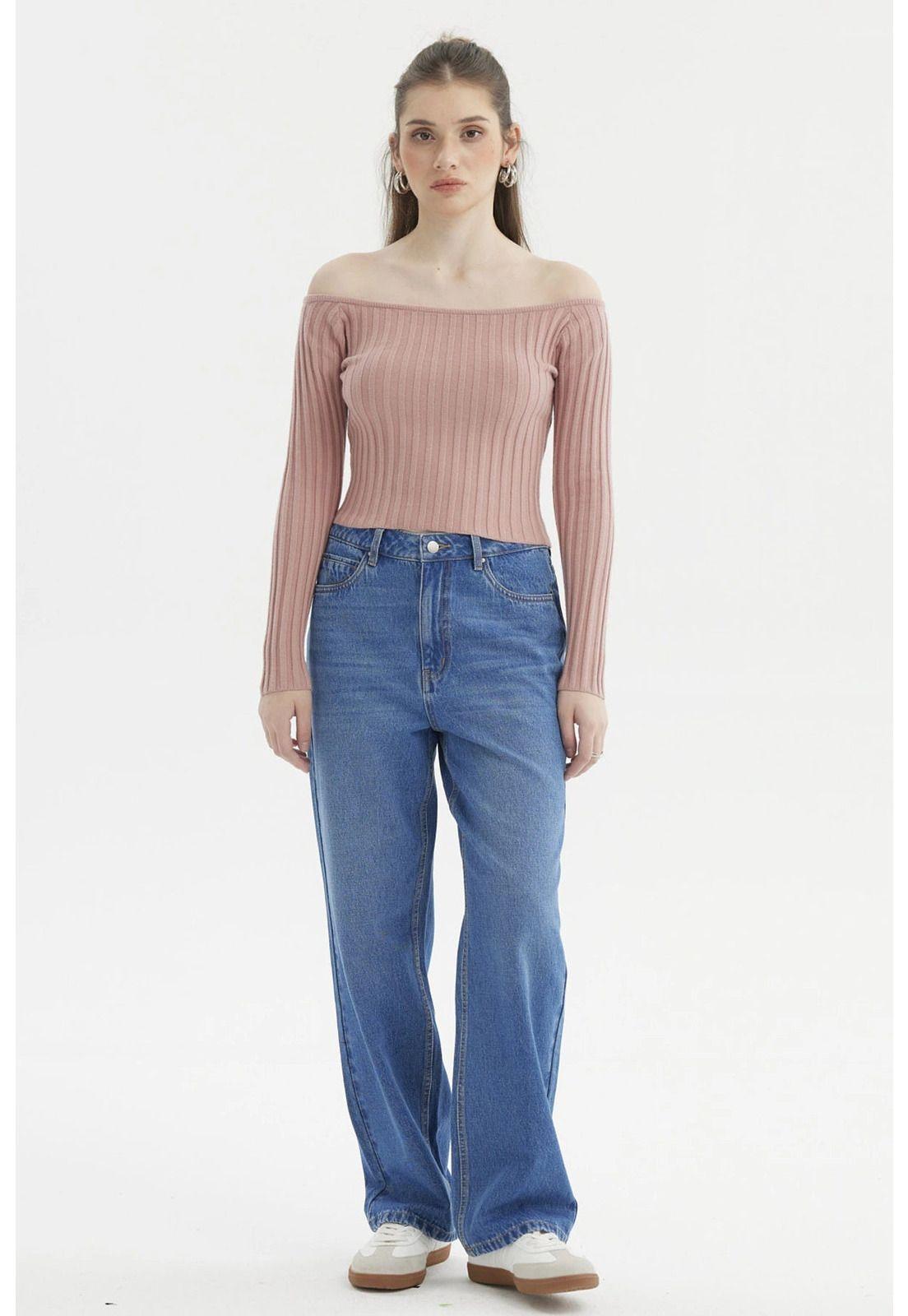 Sweater Mujer Bardot Crop Palo Rosa-3