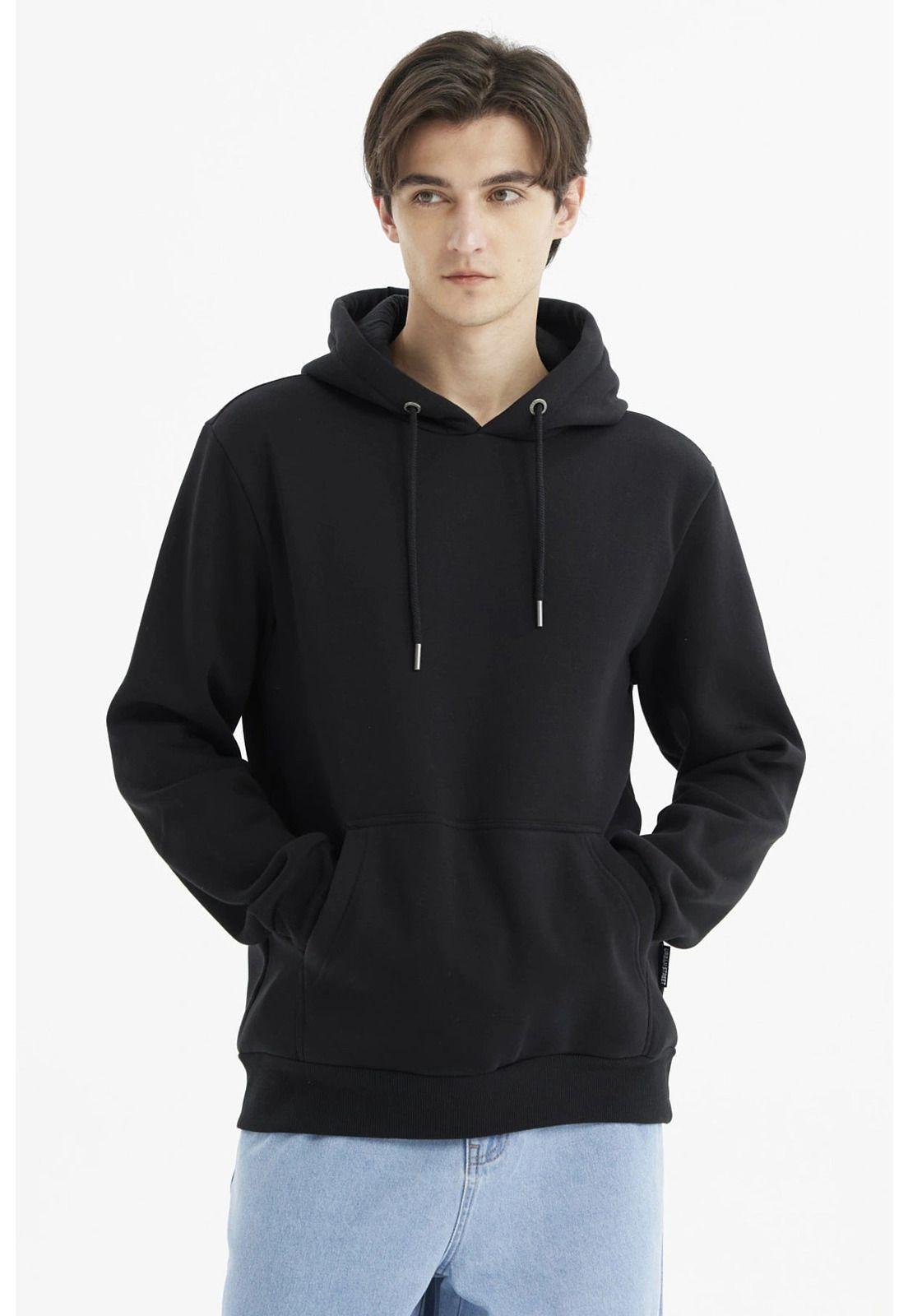 Polerón Hombre Hoodie Básico Negro - ll-0
