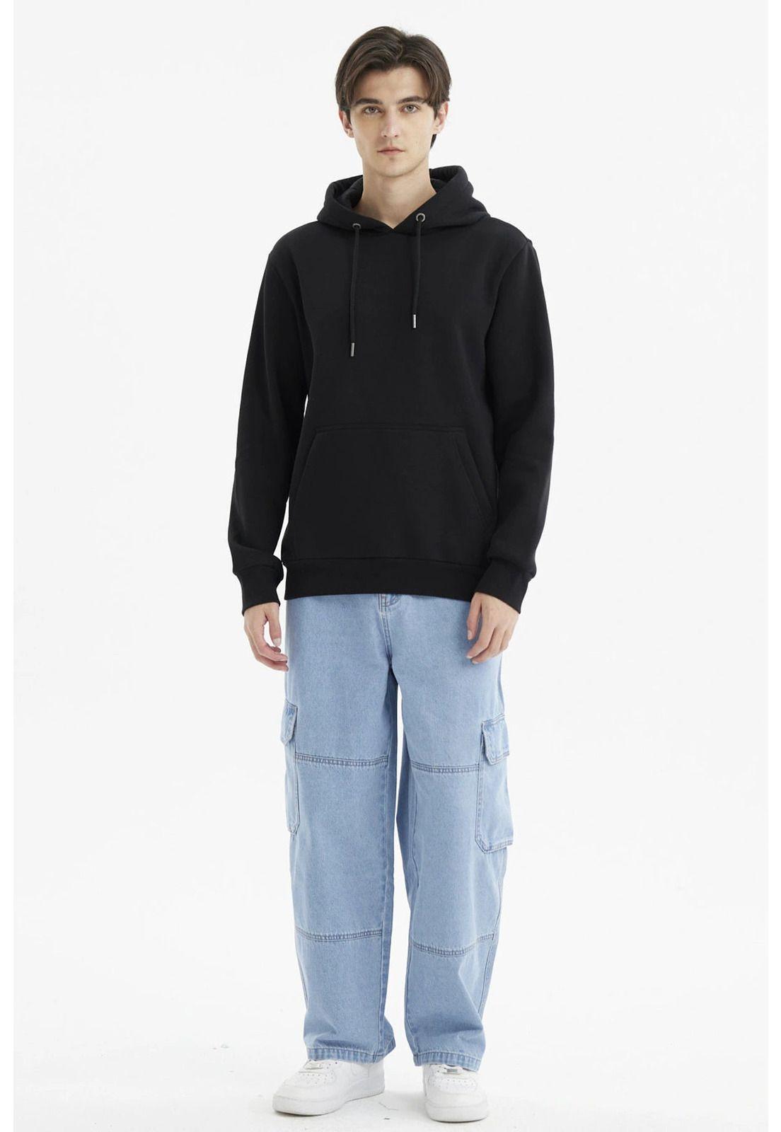 Polerón Hombre Hoodie Básico Negro - ll-3