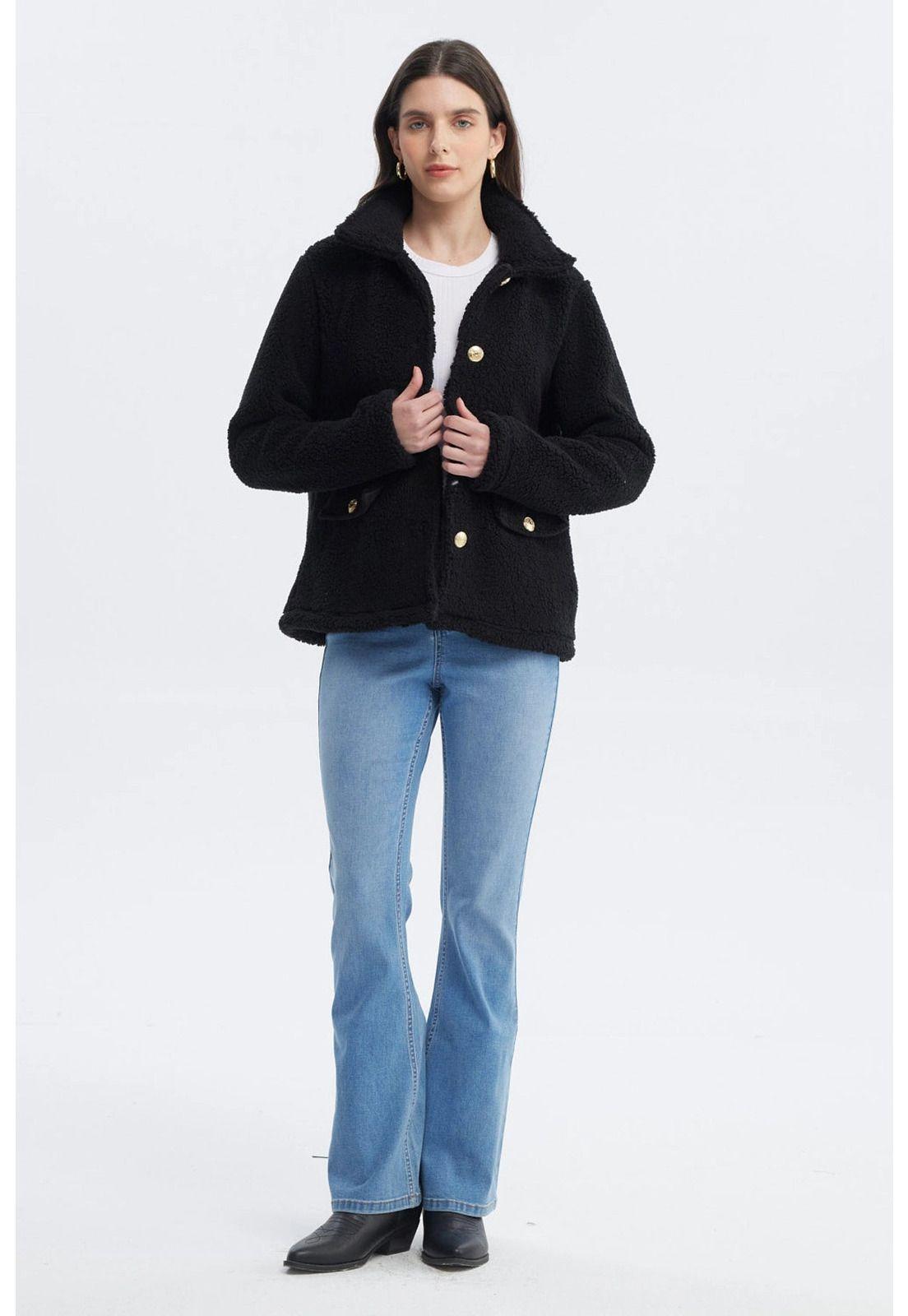 Polar Mujer Cuello Camisero Negro - ll-3