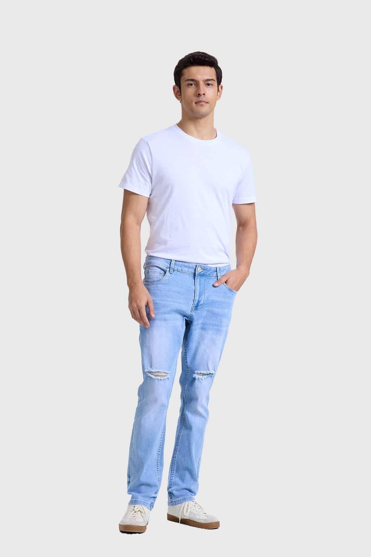 Jeans Hombre Slim Rotura Celeste-2