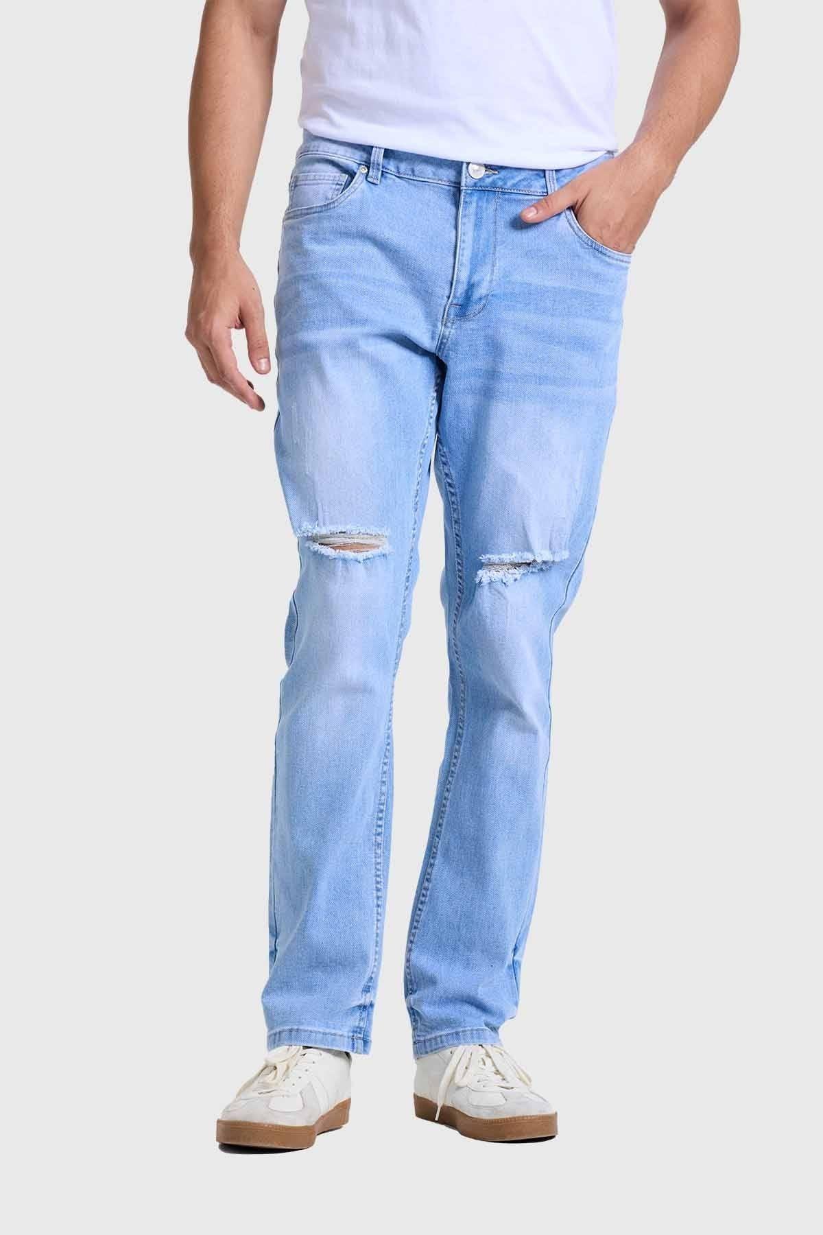 Jeans Hombre Slim Rotura Celeste-4