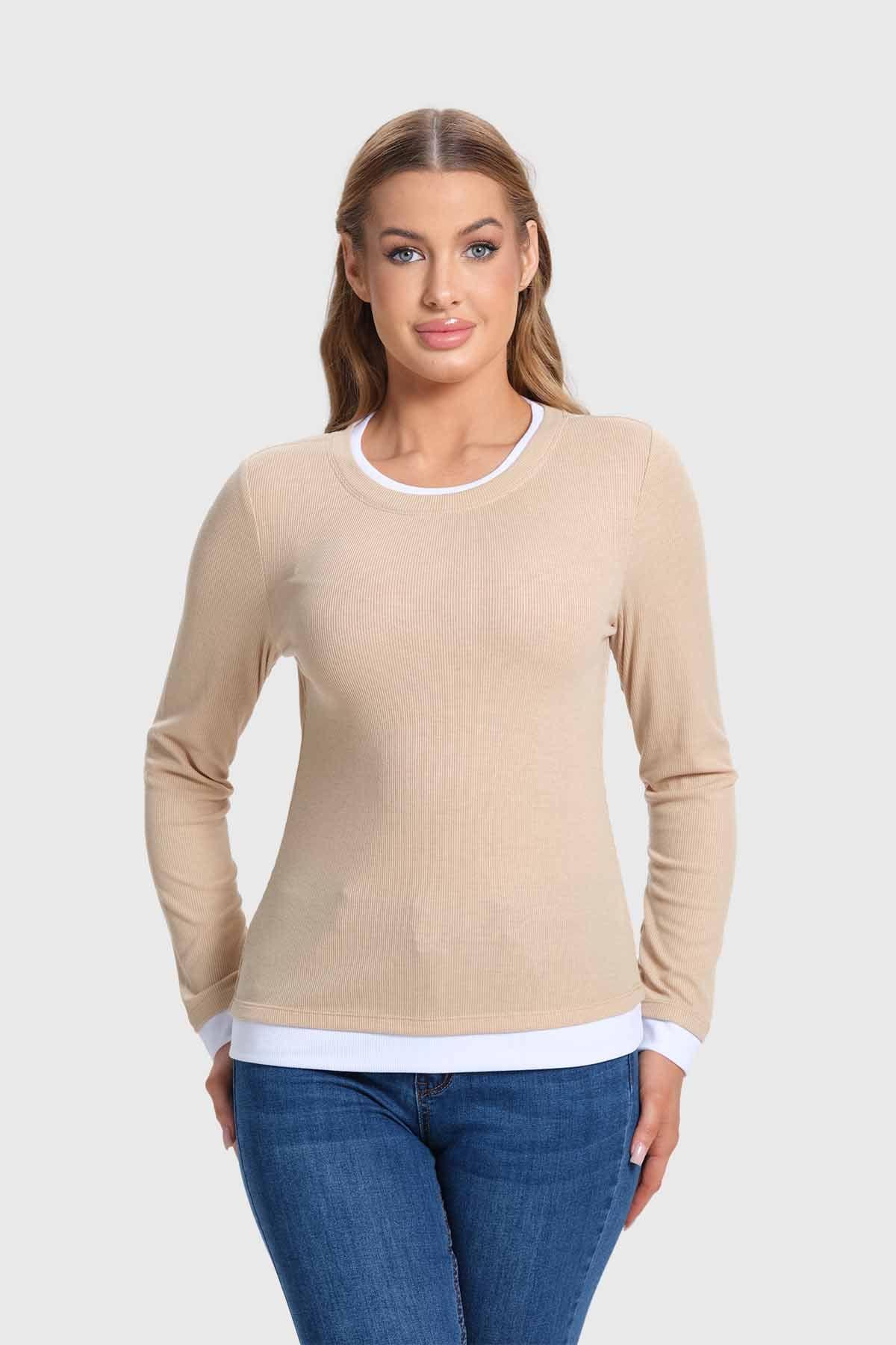 Polera Mujer Aplicación Doble Basta Beige-0