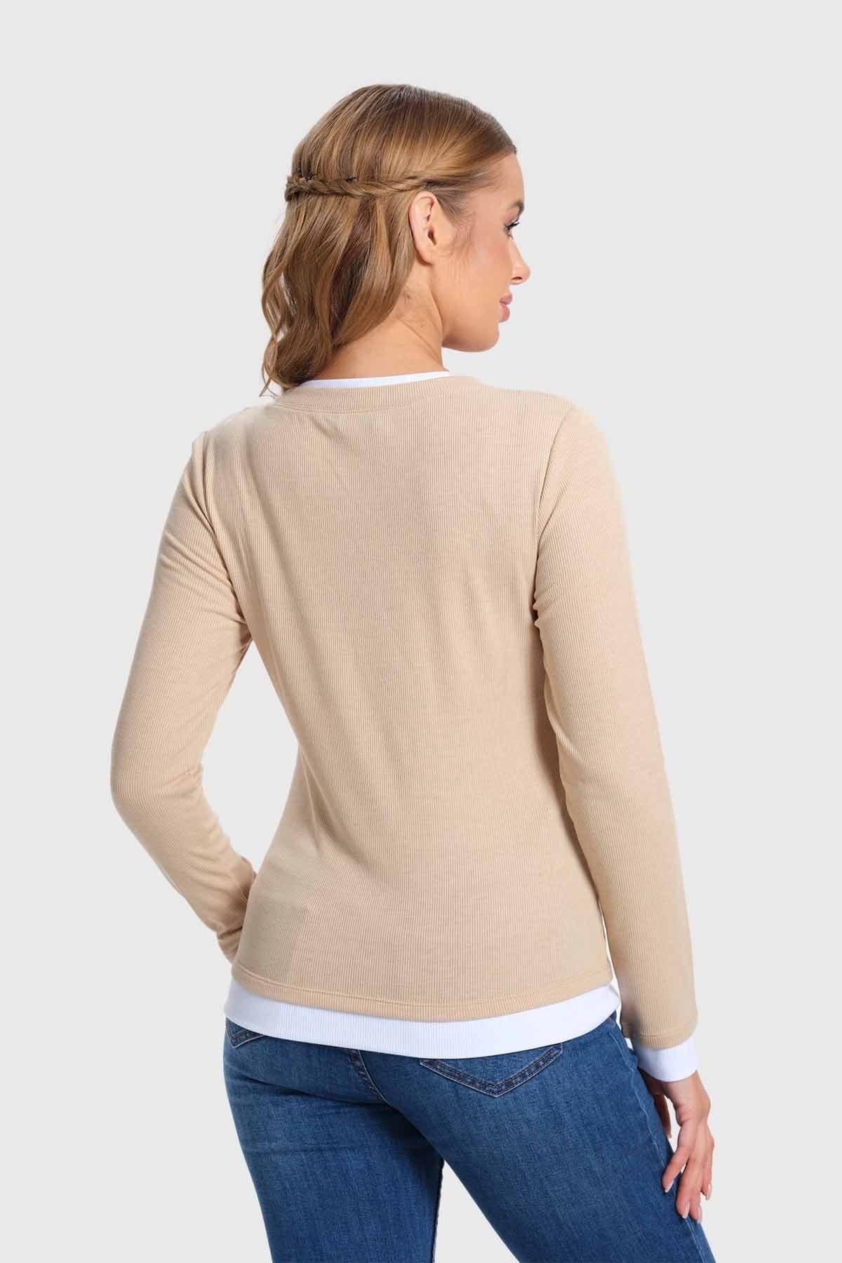 Polera Mujer Aplicación Doble Basta Beige-2