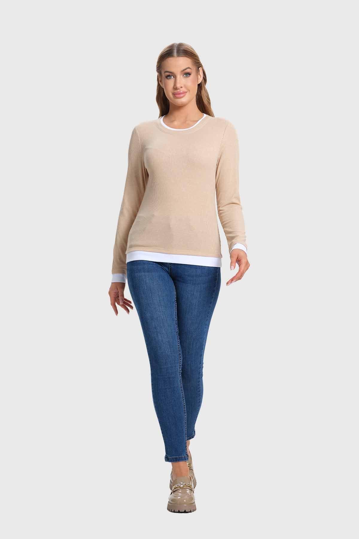 Polera Mujer Aplicación Doble Basta Beige-3