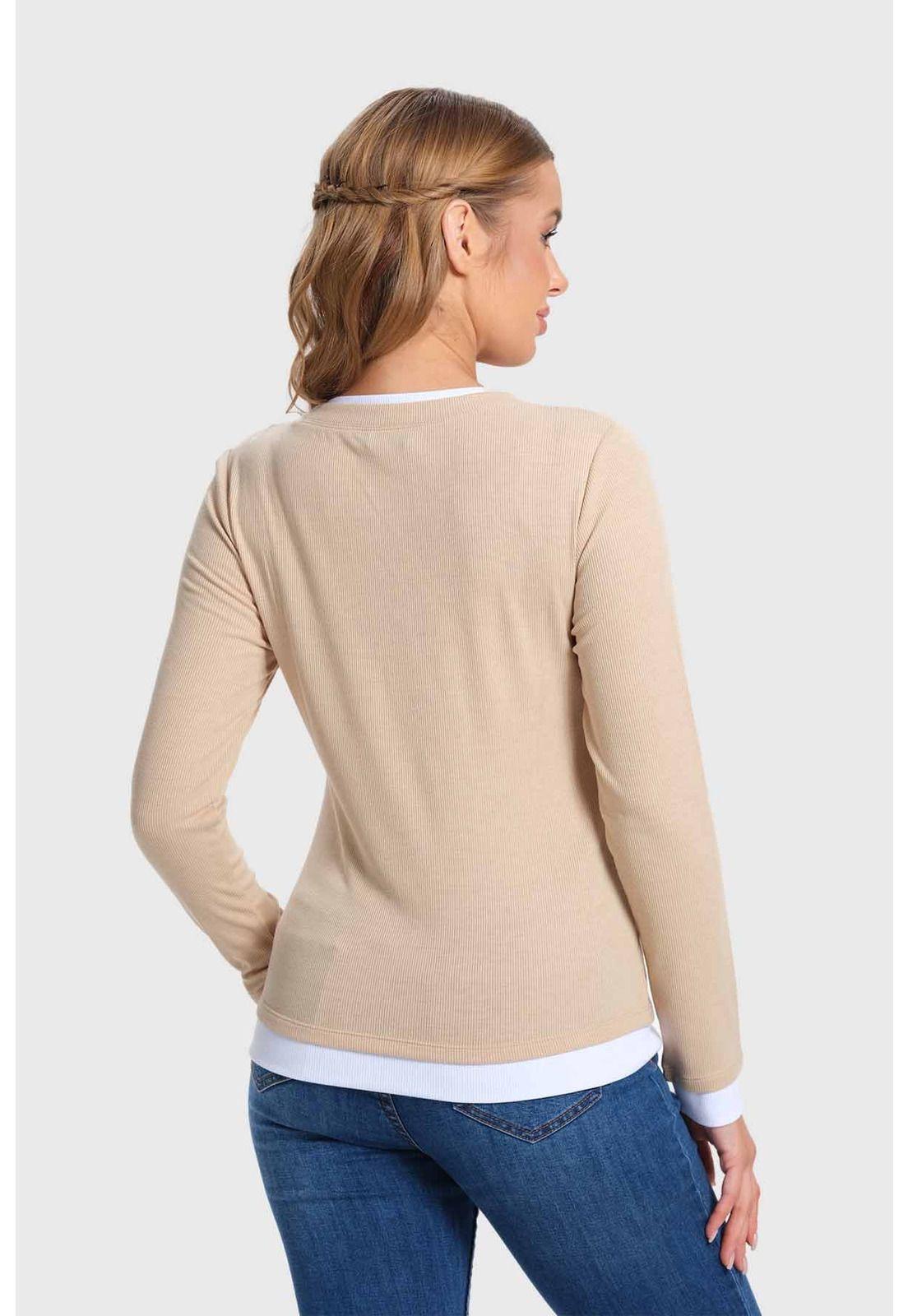 Polera Mujer Aplicación Doble Basta Beige-2