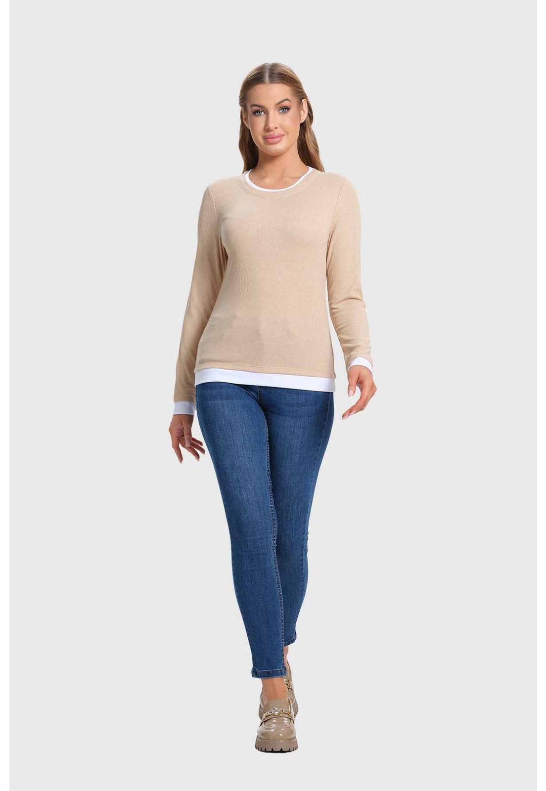 Polera Mujer Aplicación Doble Basta Beige-3