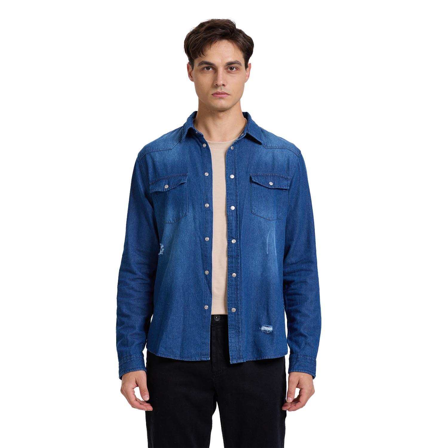 Camisa Hombre Western Azul Oscuro-0