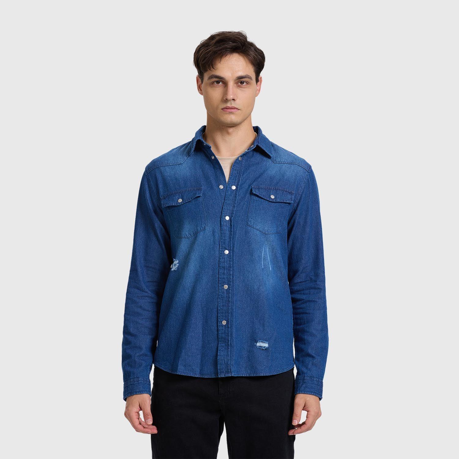 Camisa Hombre Western Azul Oscuro-1