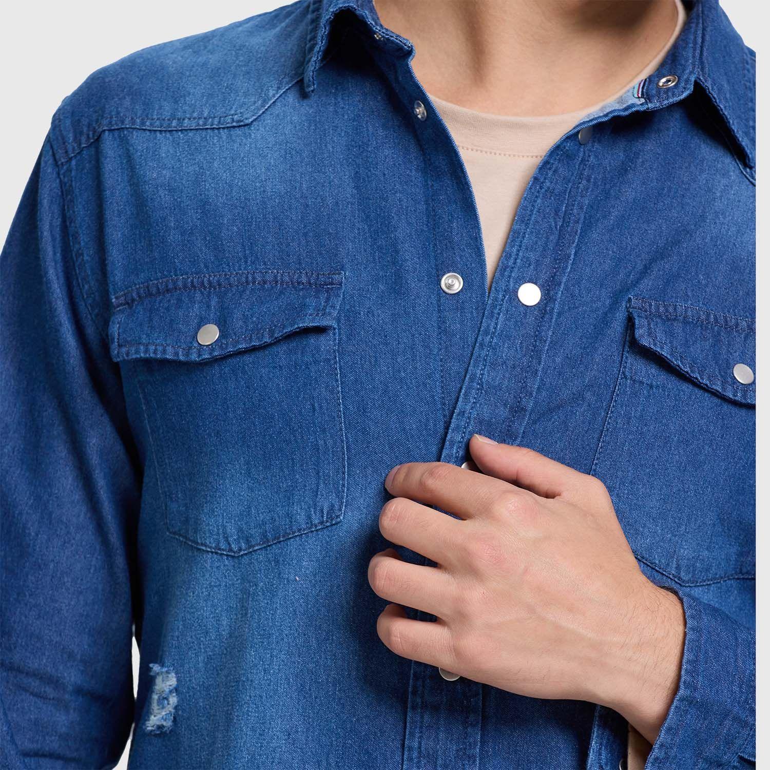 Camisa Hombre Western Azul Oscuro-3