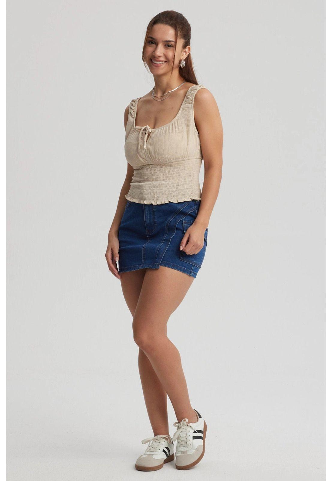 Polera Mujer Panal Lazo Beige-3