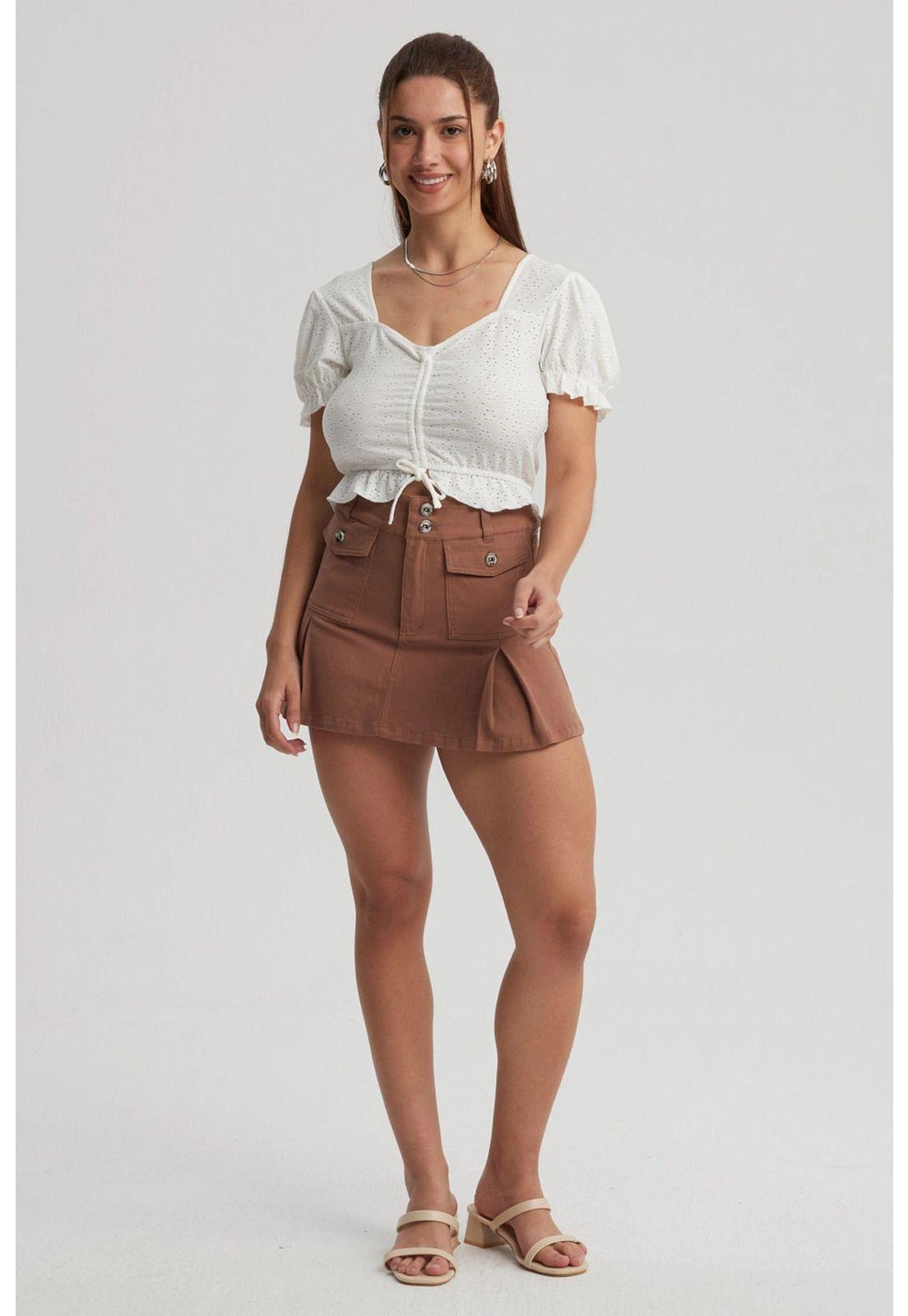 Falda Mujer Tableadas Café-3