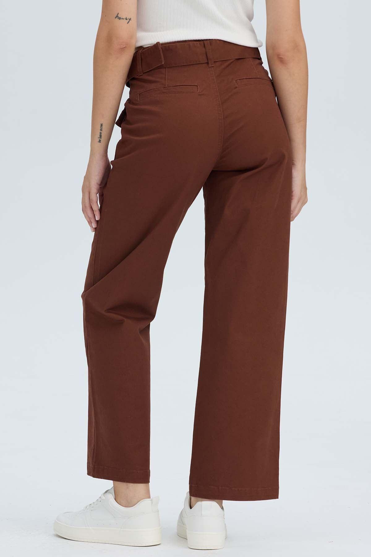 Pantalón Mujer Con Cinturón Y Bolsillos Cafe-2