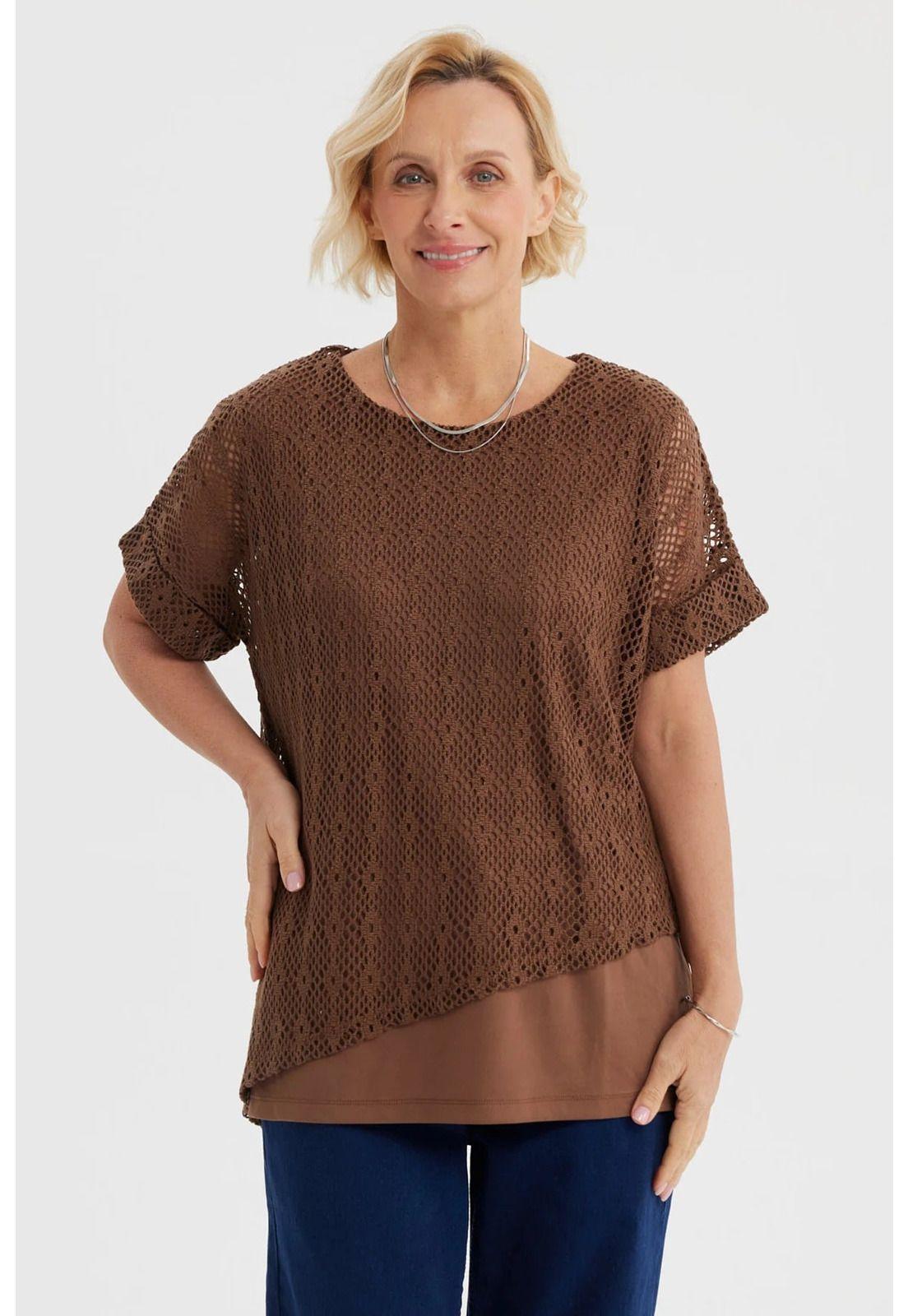 Polera Mujer Calada Café-0