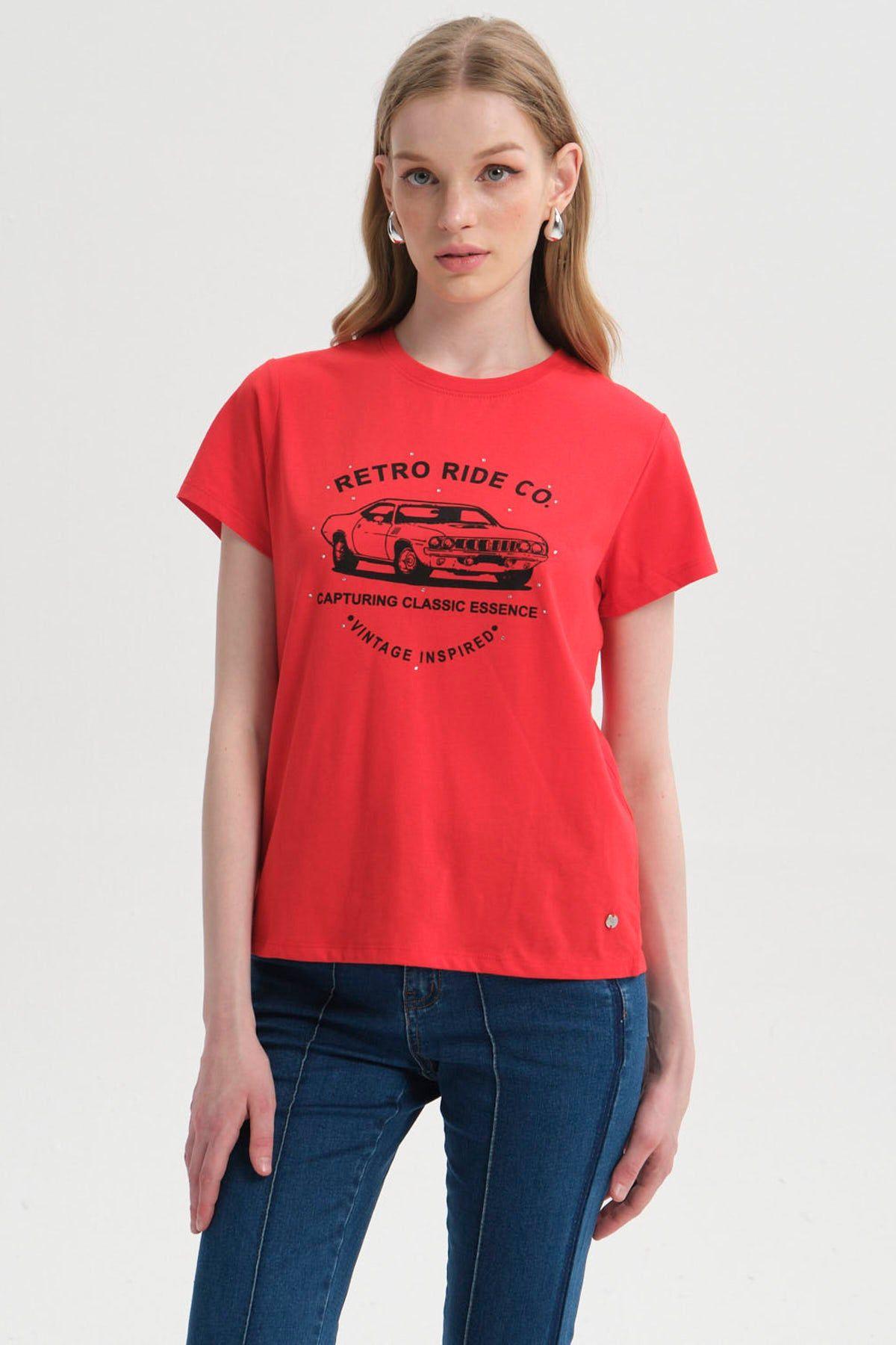 Polera Mujer Básica Print Rojo II-0