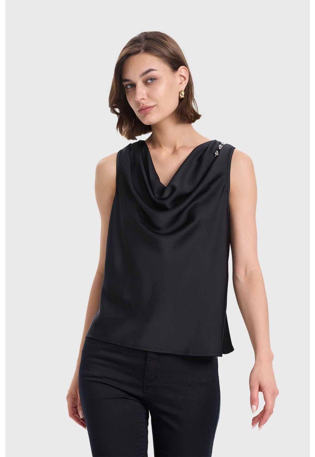 Blusa Mujer Drapeado Satinada Negro-0