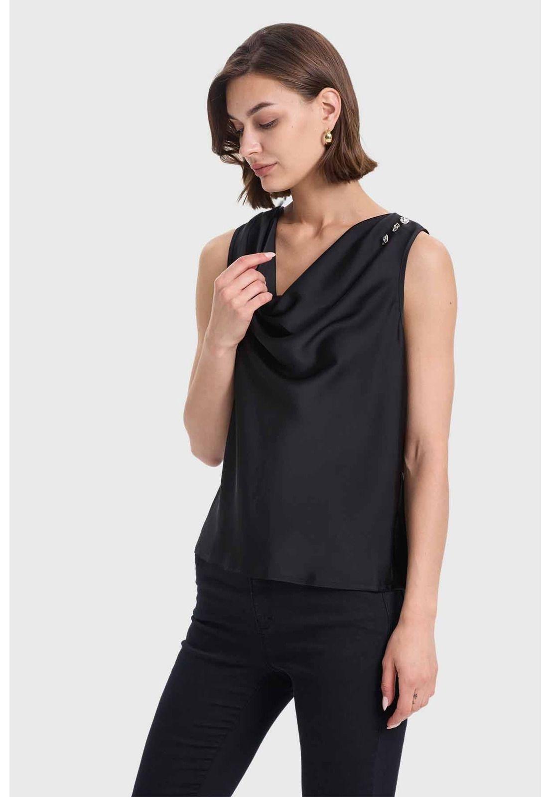 Blusa Mujer Drapeado Satinada Negro-1