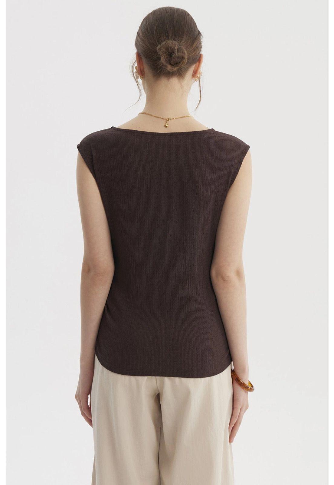 Polera Mujer Bote Drapeada Textura Café Oscuro-2