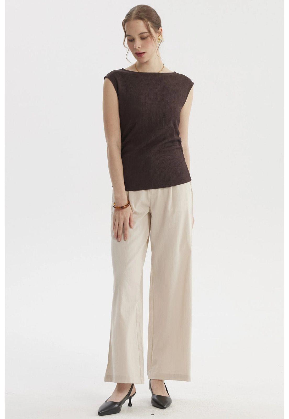 Polera Mujer Bote Drapeada Textura Café Oscuro-3