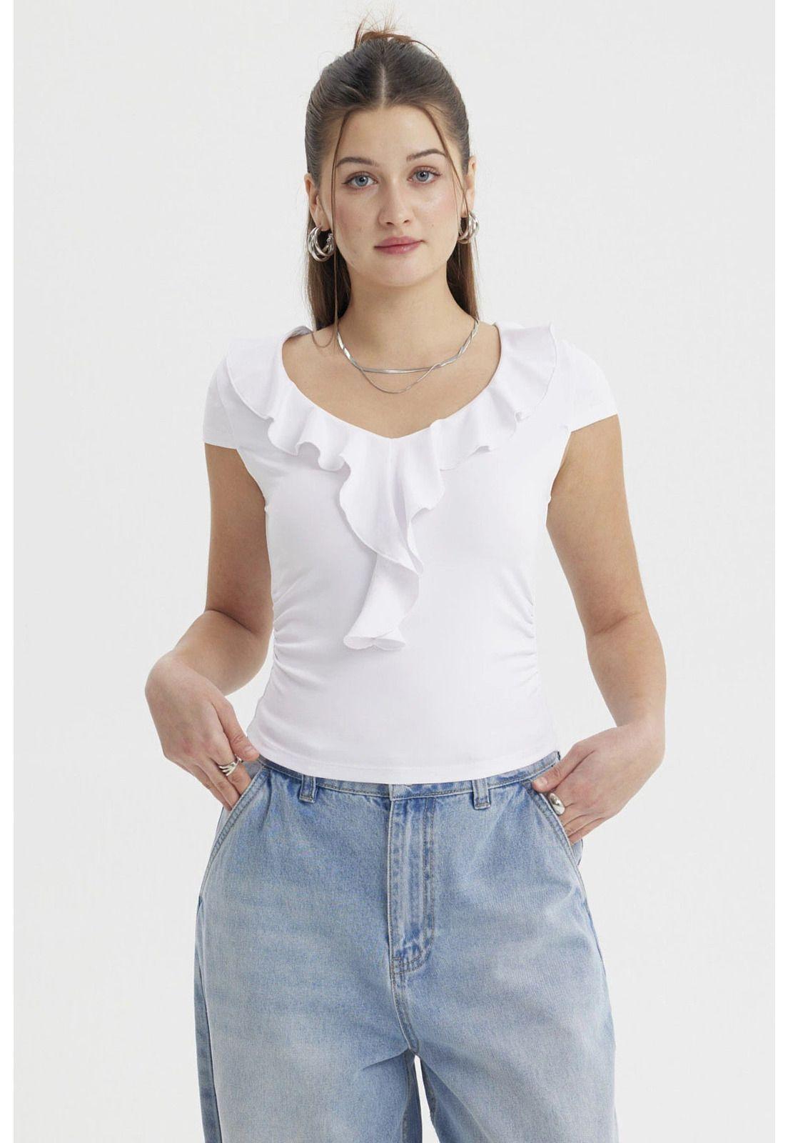 Polera Mujer Con Vuelos Blanco-0