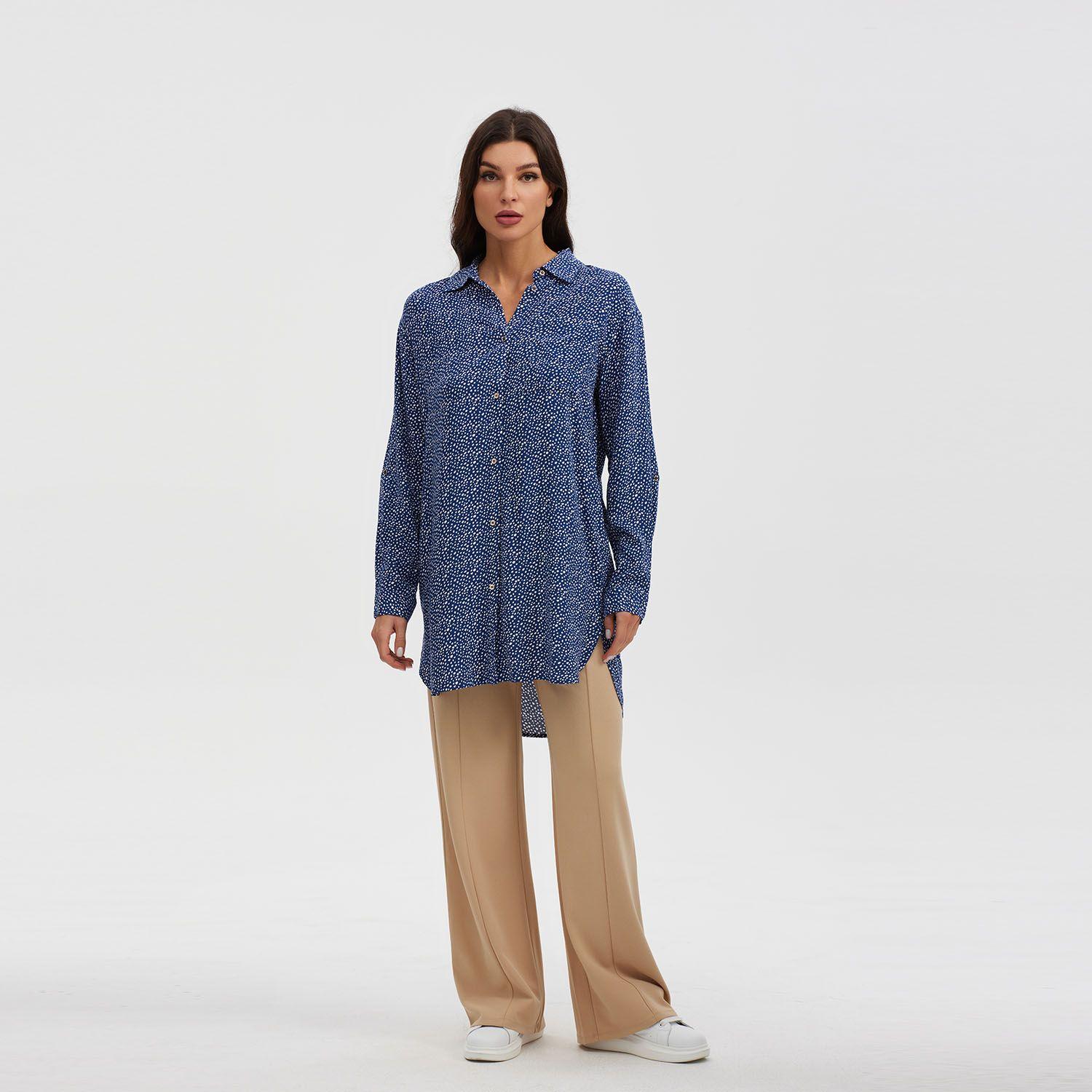 Blusa Mujer Larga Con Botón Parche Azul-3