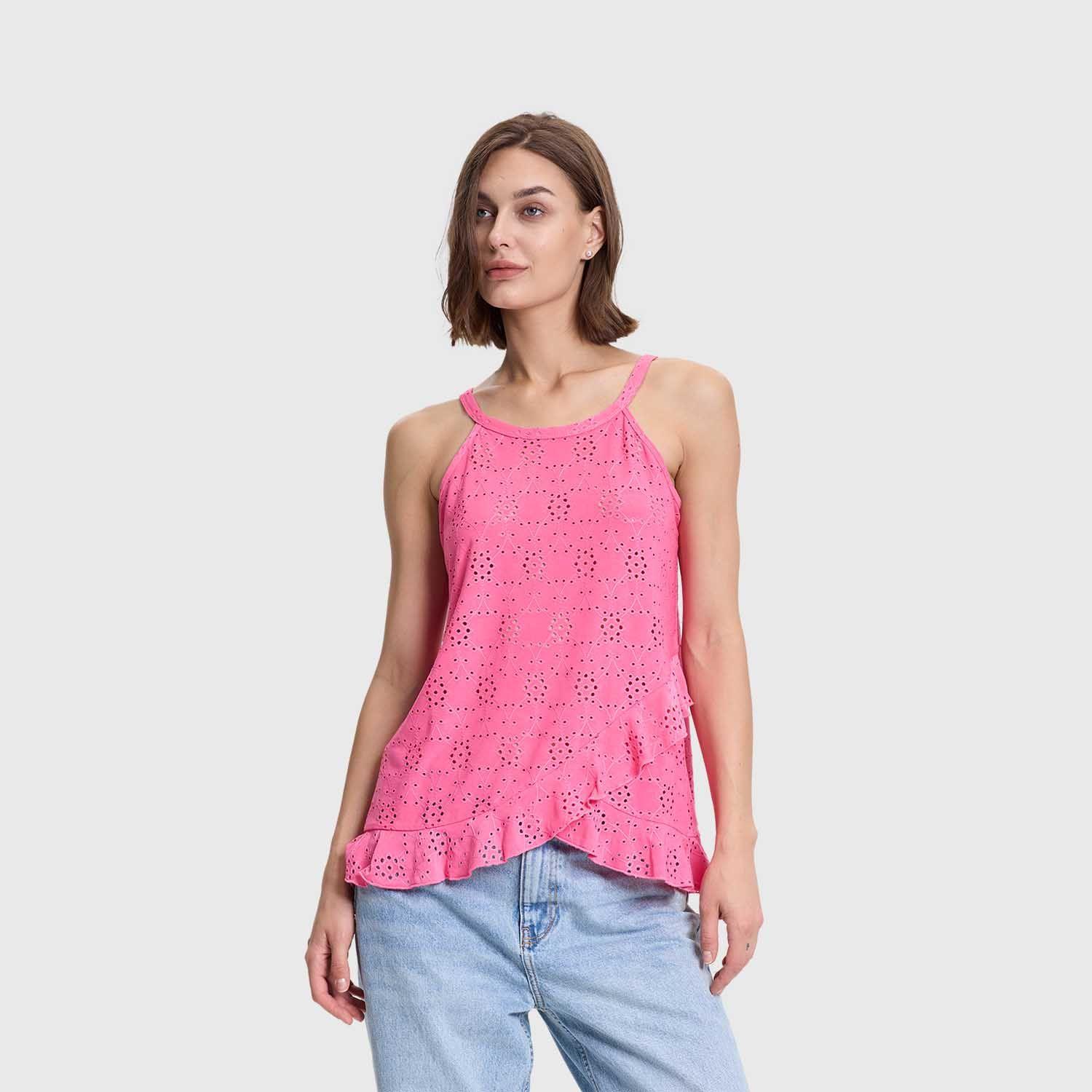 Polera Mujer Halter Broderie Rosado Fashions Park-1