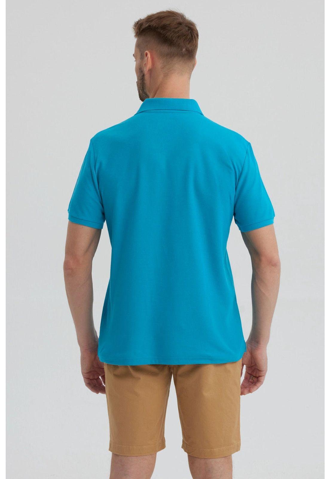 Polera Hombre Pique Básica Lisa Turquesa - V-2