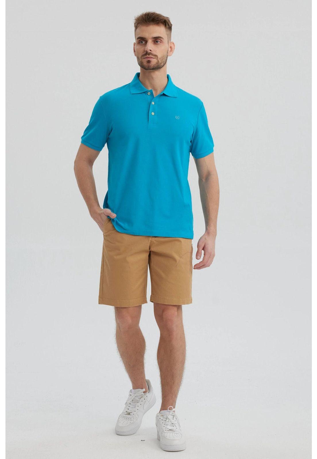 Polera Hombre Pique Básica Lisa Turquesa - V-3