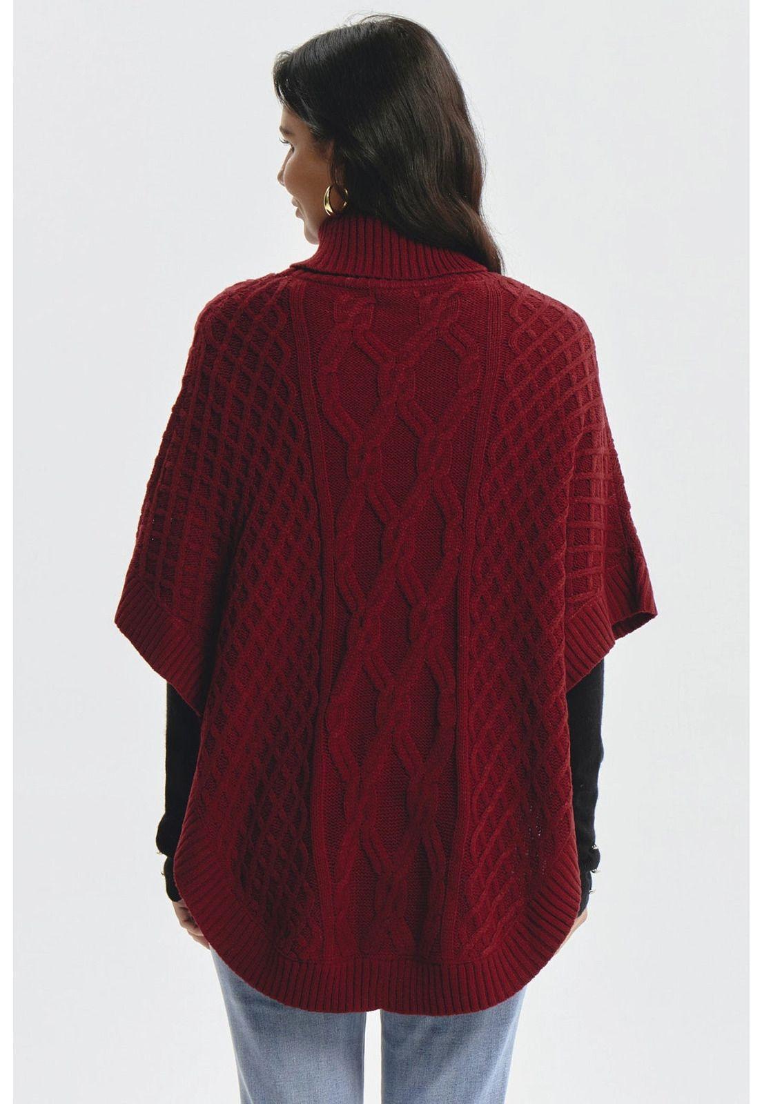 Sweater Mujer Trenzado Rojo Oscuro-2