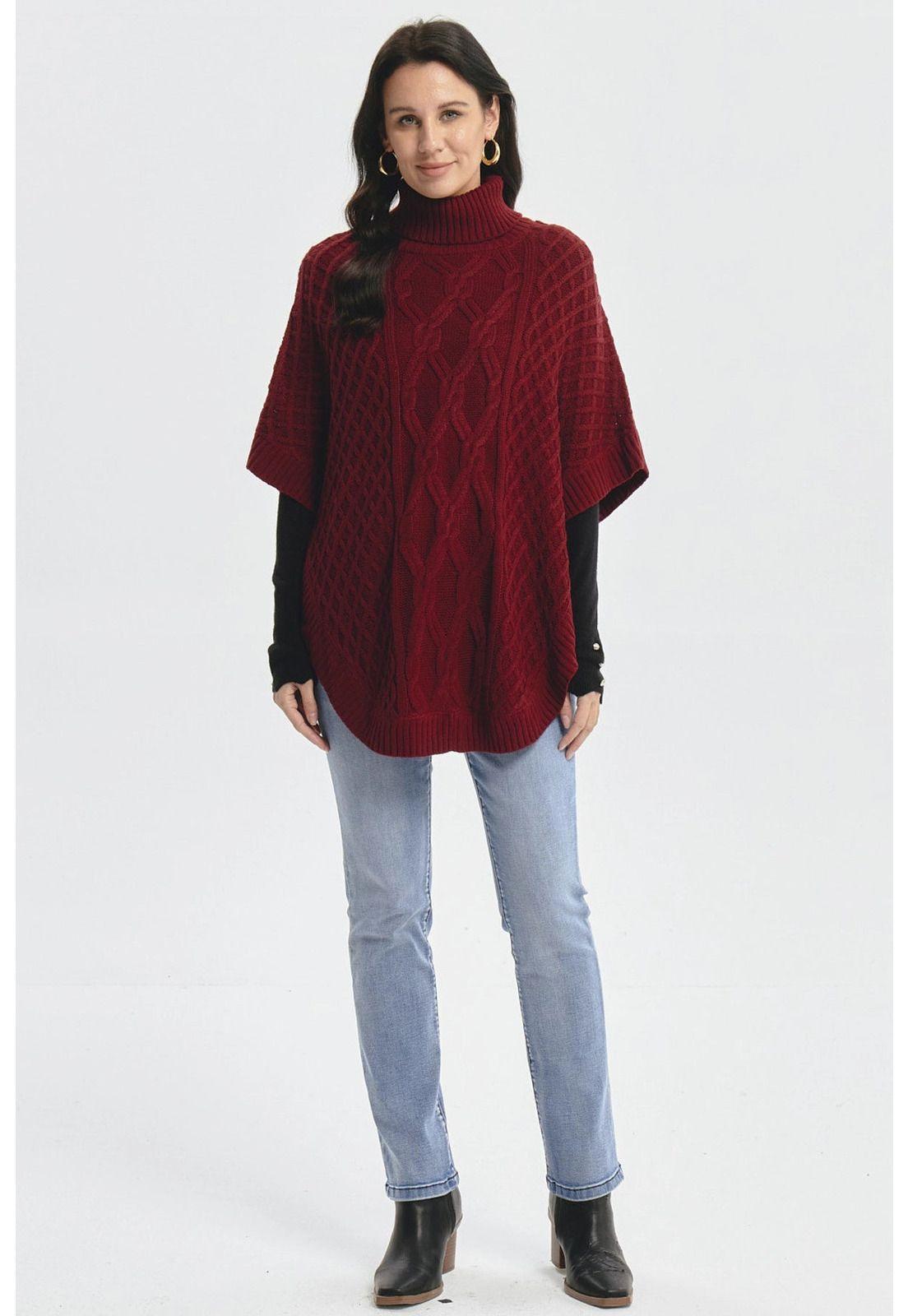 Sweater Mujer Trenzado Rojo Oscuro-3