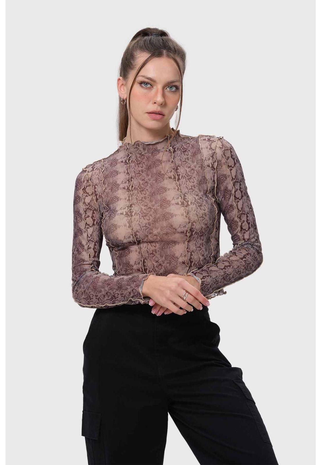 Polera Mujer Leopardo Rulé Café-0