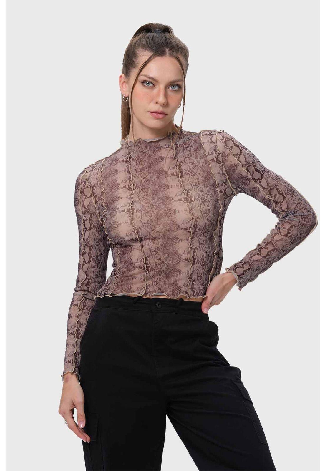 Polera Mujer Leopardo Rulé Café-1