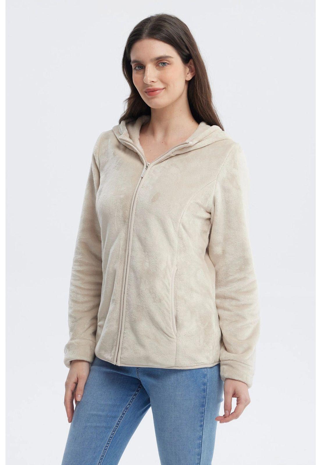 Polar Mujer Básico Plush Con Cierre Beige Claro-1