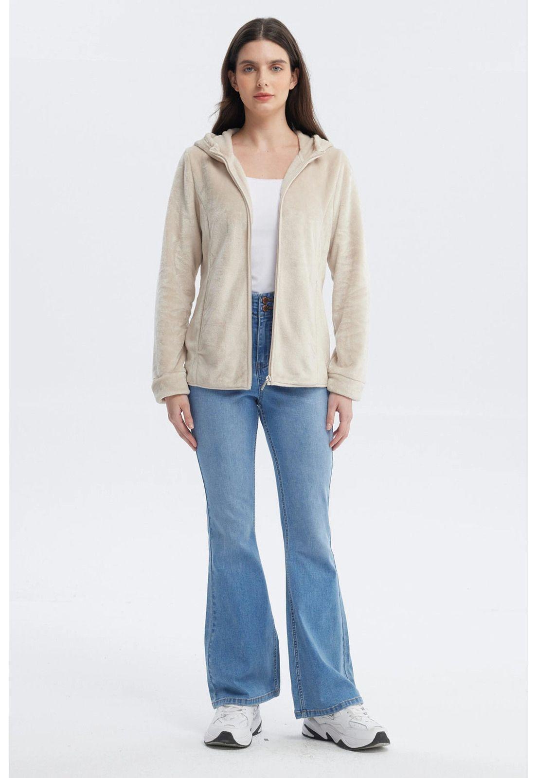 Polar Mujer Básico Plush Con Cierre Beige Claro-3