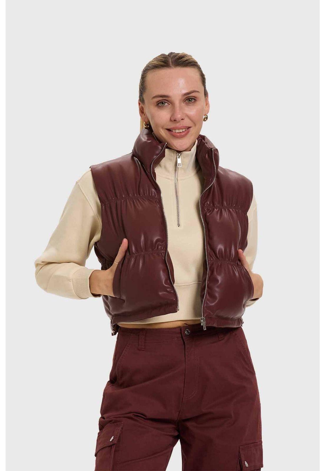 Parka Mujer Efecto Cuero Café-0