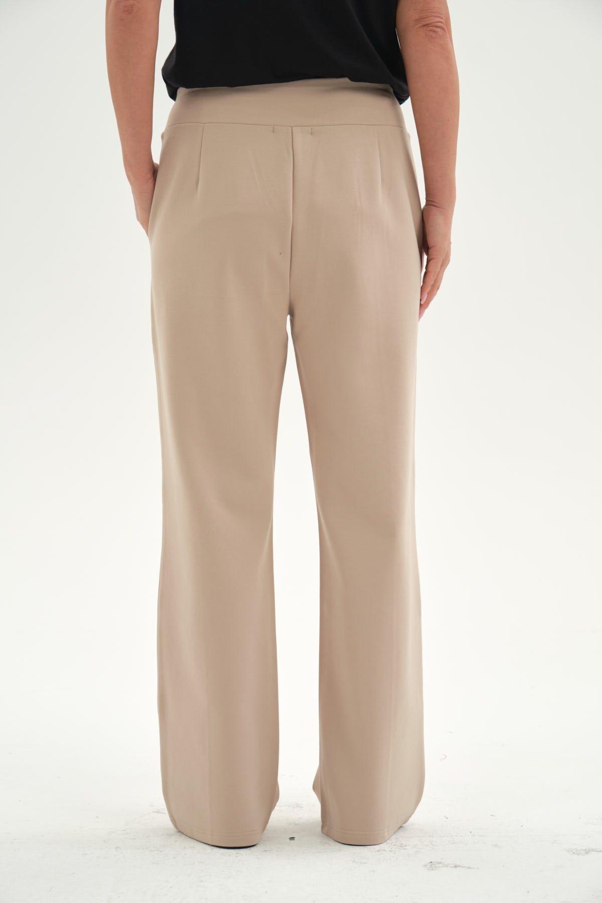 Pantalón Mujer Calce Recto Corte Delantero Beige-2