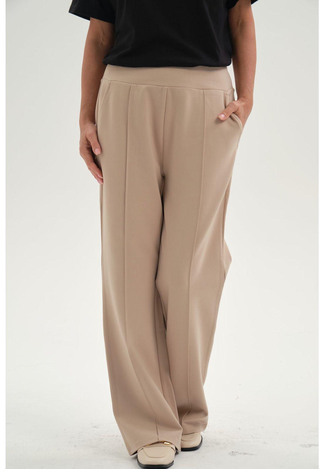 Pantalón Mujer Calce Recto Corte Delantero Beige-0